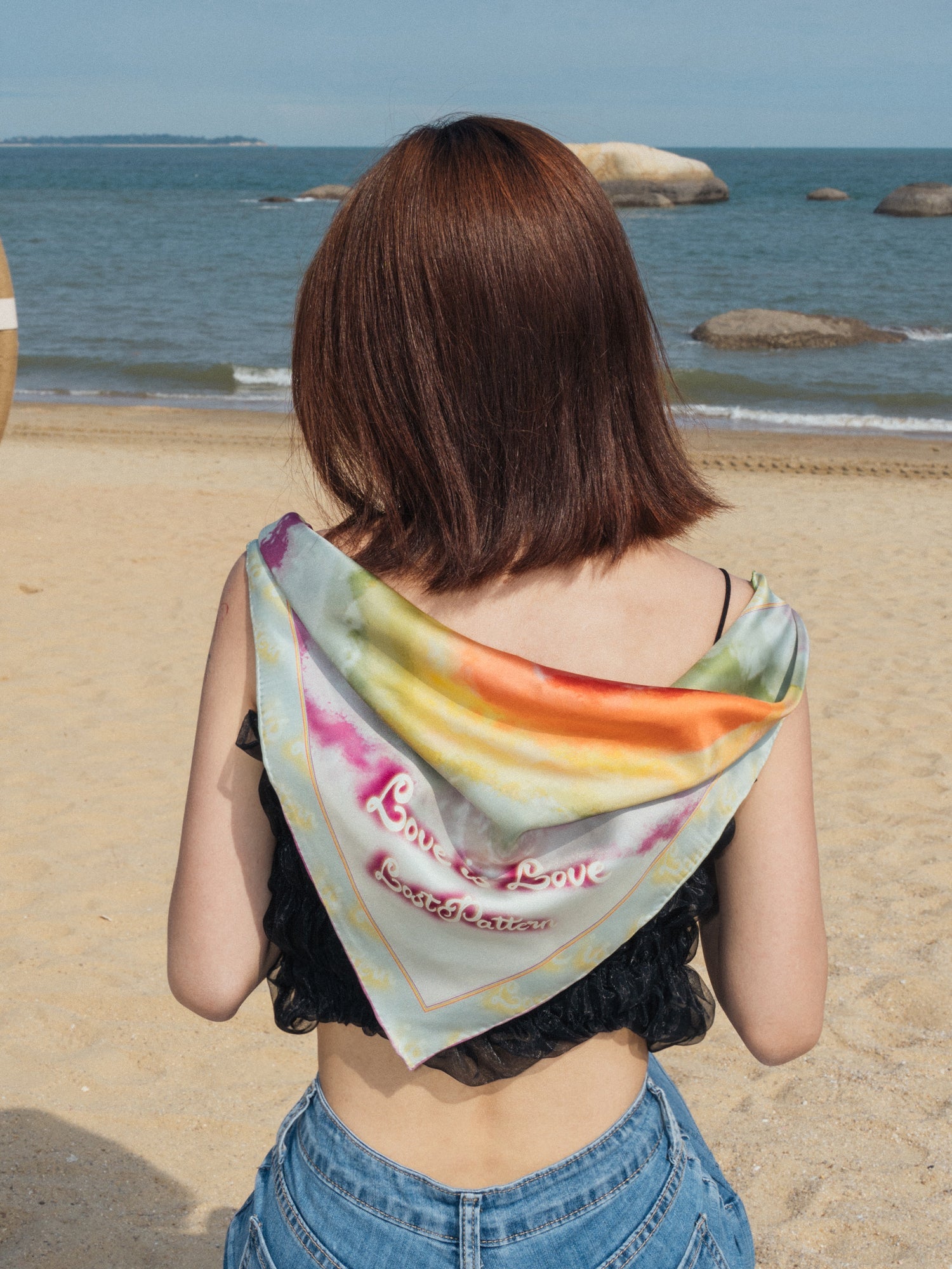 "Love is Love" Silk Bandana Scarf - Rainbow