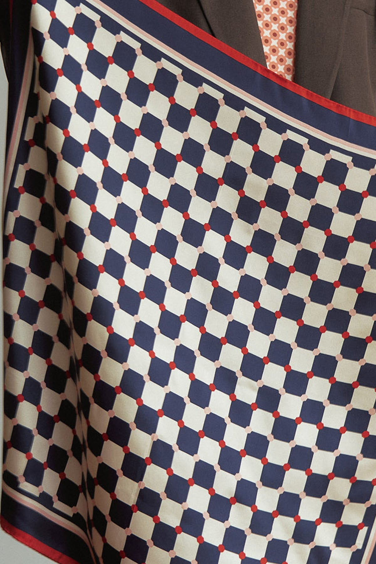 "Checkerboard" Silk  Bandana Scarf - Blue