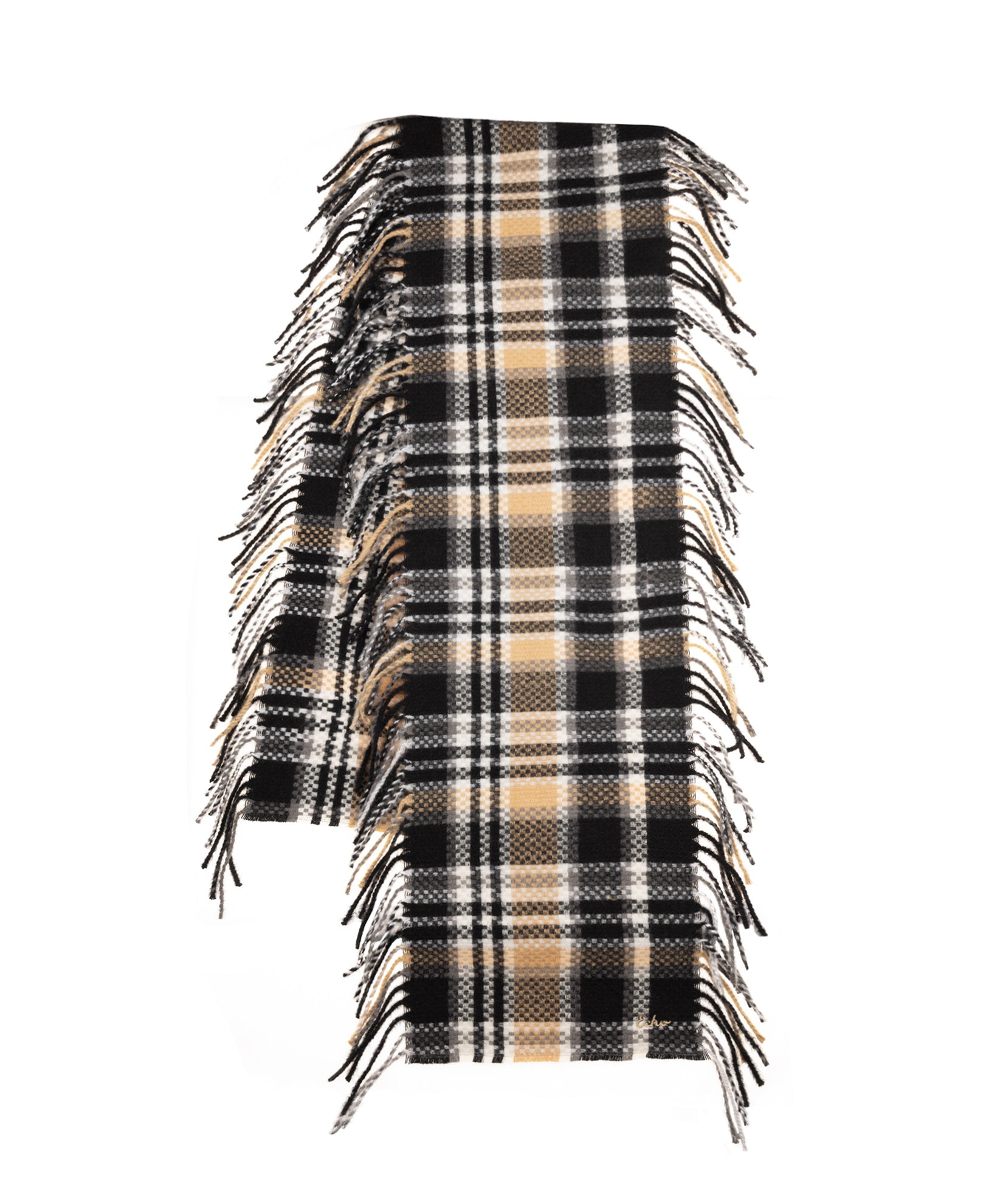 Vintage Plaid Side Fringe Scarf