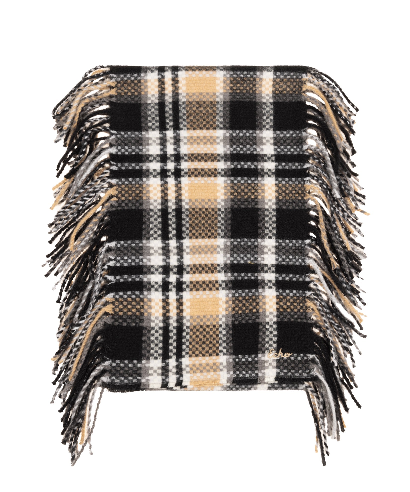 Vintage Plaid Side Fringe Scarf