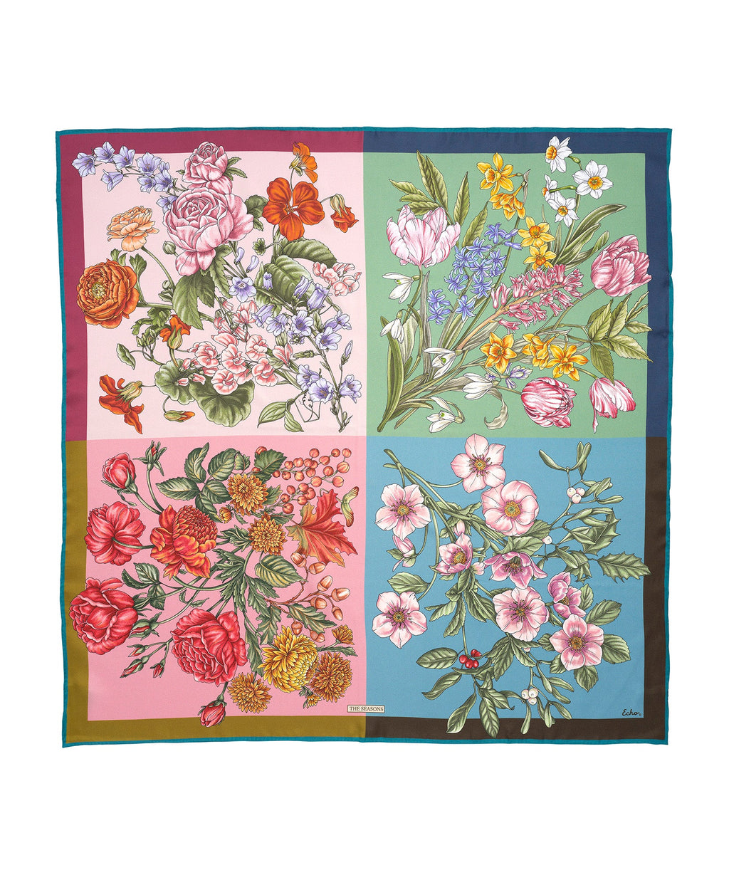 The Seasons 35" Silk Square Scarf in color multi