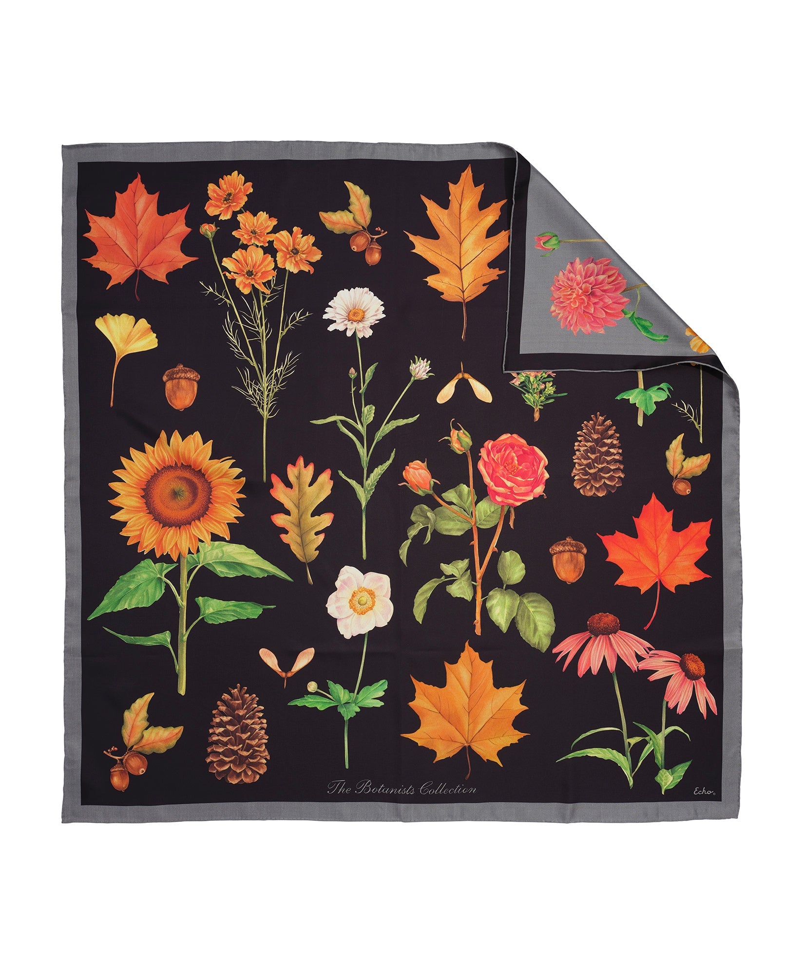 The Botanists 35" Silk Square Scarf in color black