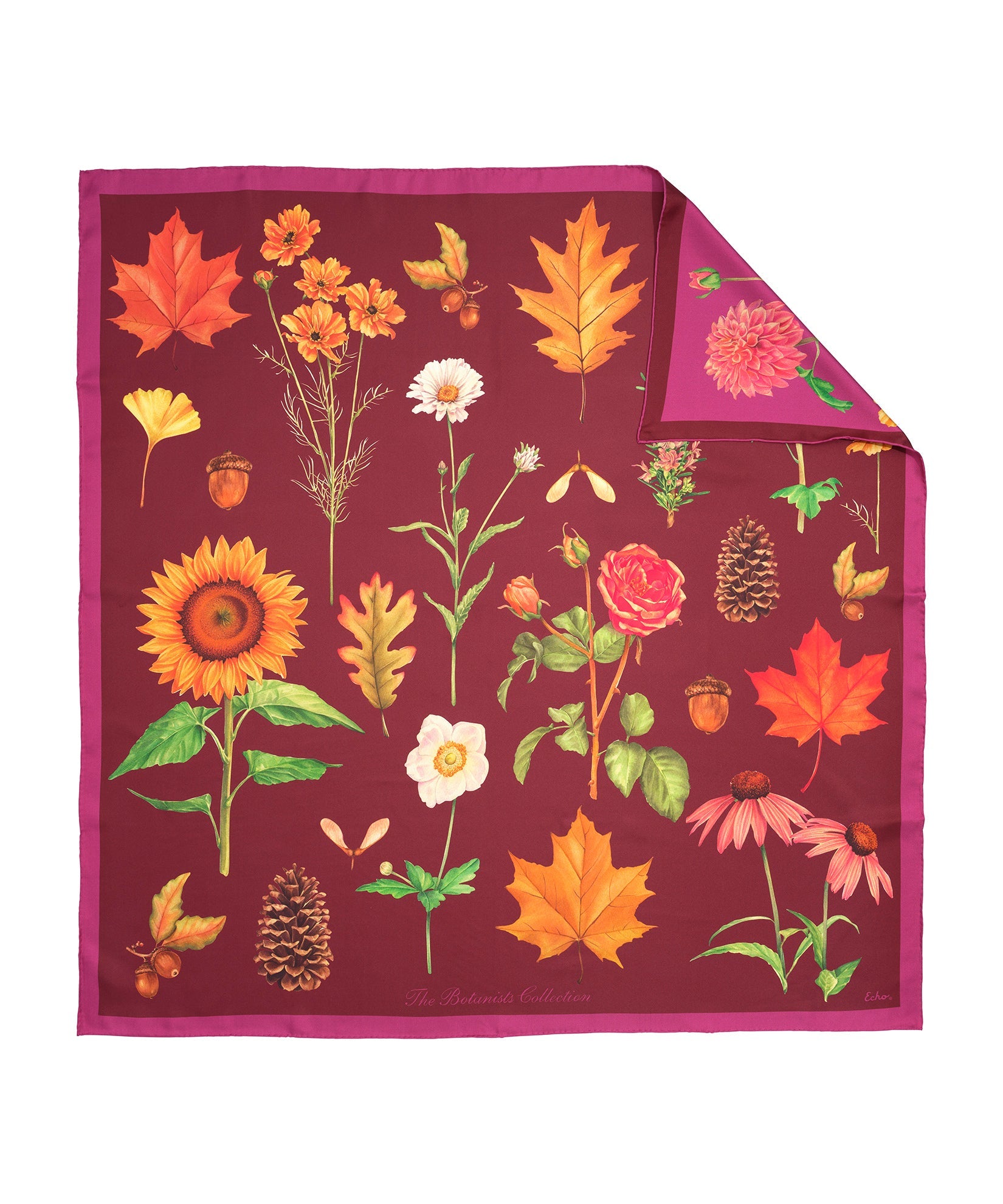 The Botanists 35" Silk Square Scarf in color fig