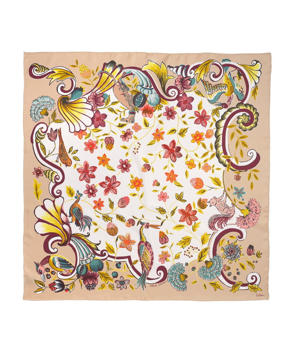 Park Stroll 35" Silk Square Scarf in color pebble