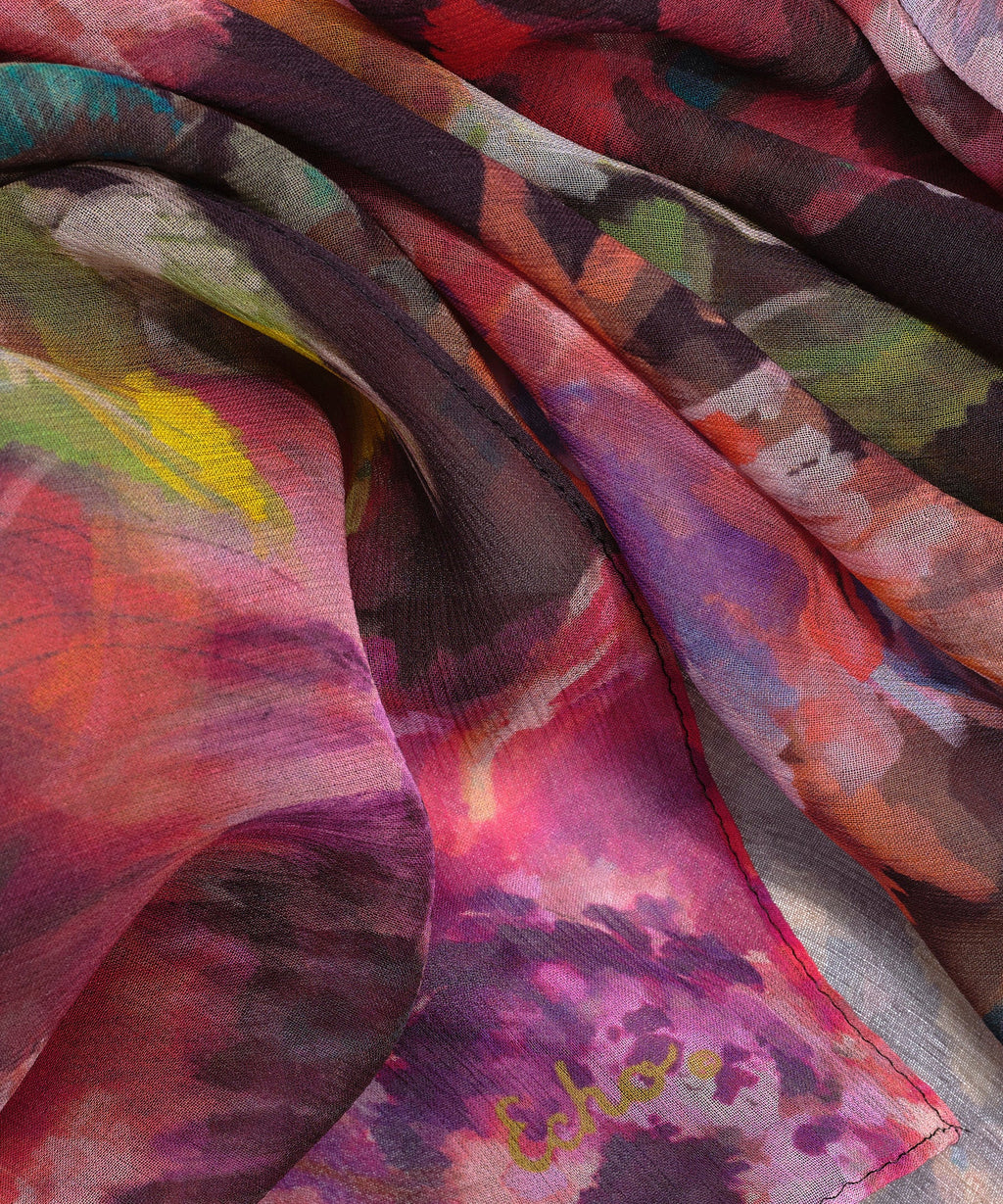 Hazy Floral Silk Crinkle Wrap