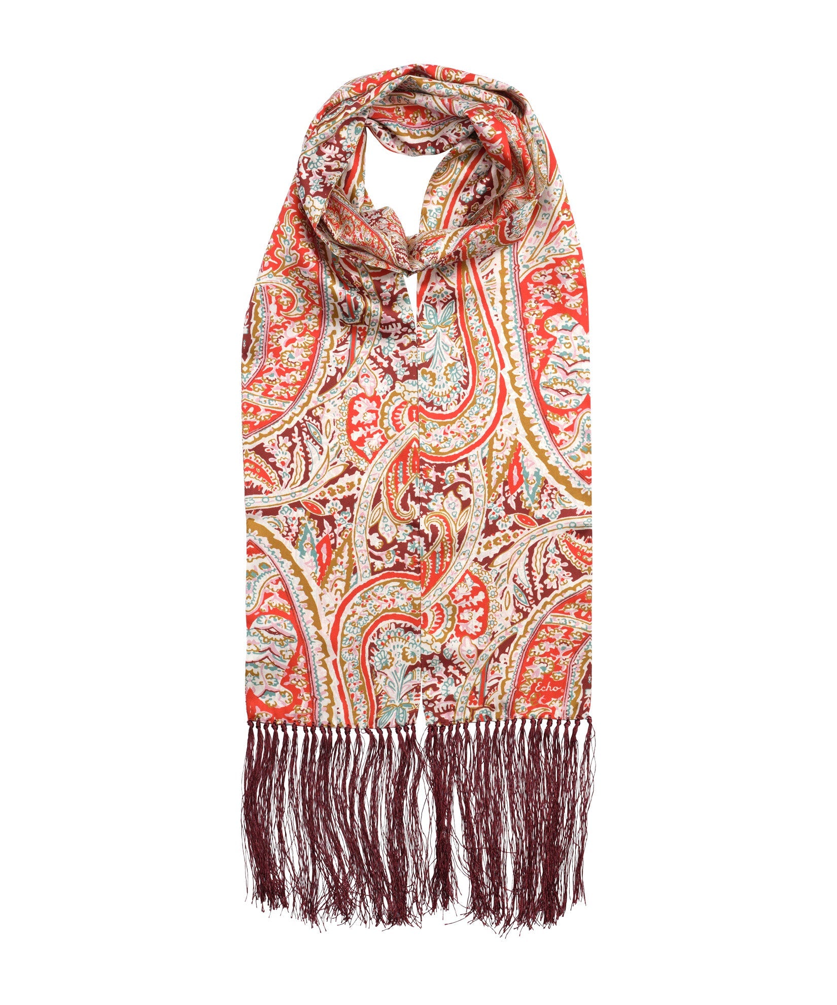 Paisley Tubular Fringe Scarf in color multi