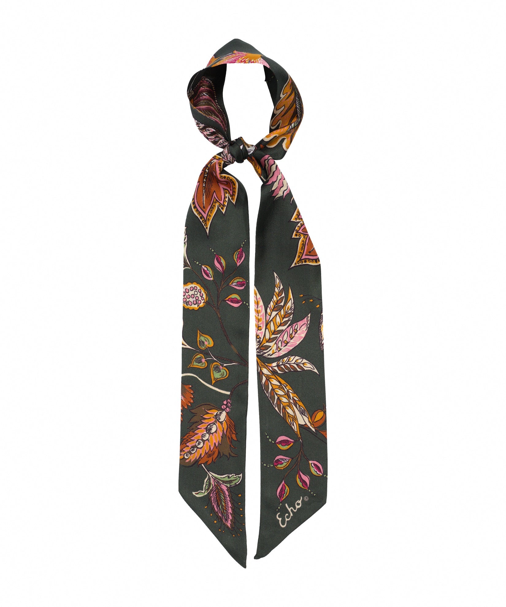 Falling Leaves Ribbon Scarf in color olive