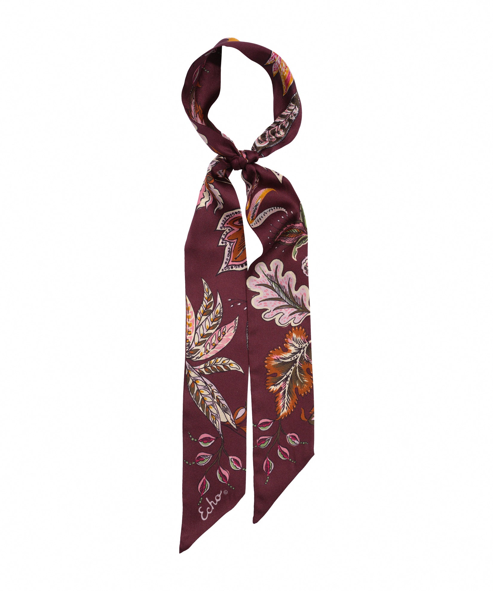 Falling Leaves Ribbon Scarf in color fig