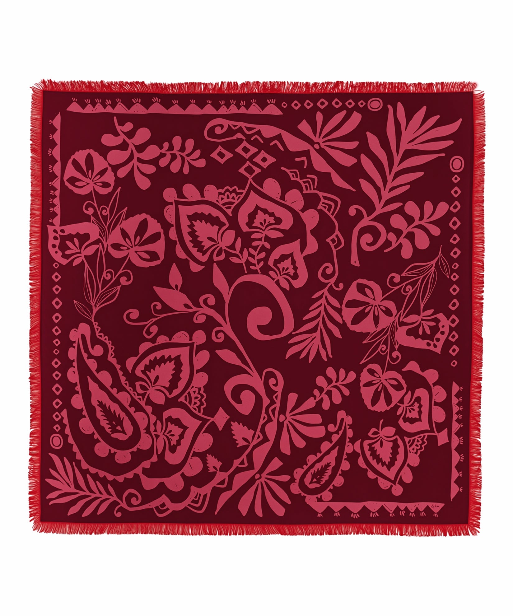 Park Paisley Oversized Silk Square Scarf in color fired brick