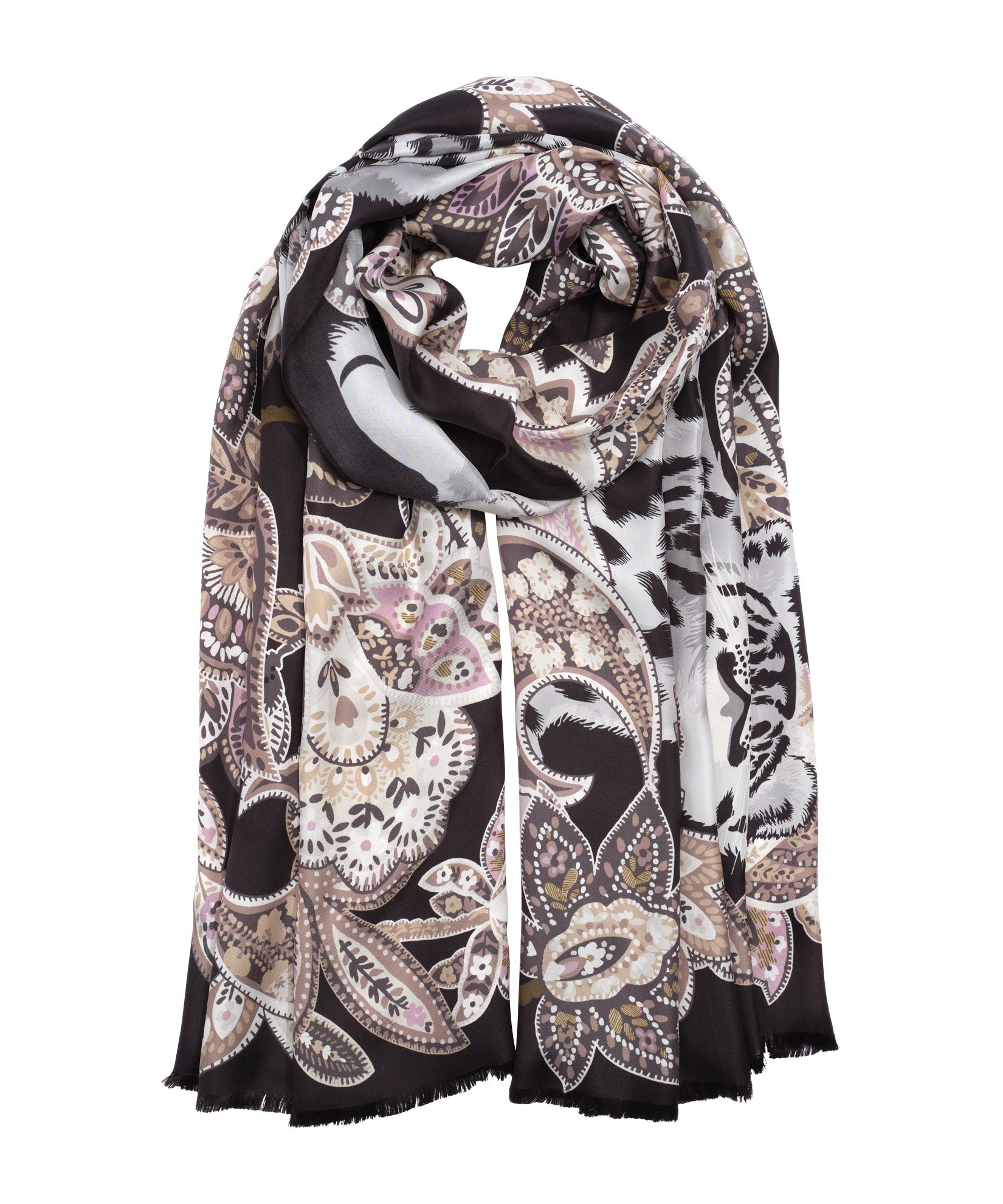 Snow Leopard Silk Wrap in color black