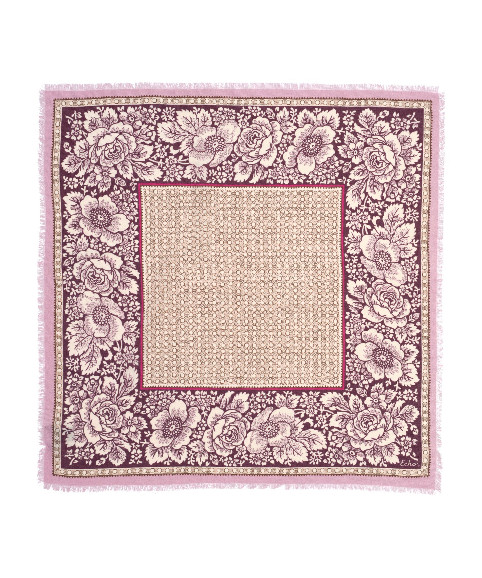 Vintage Floral Dot Wool Bandana in color fig