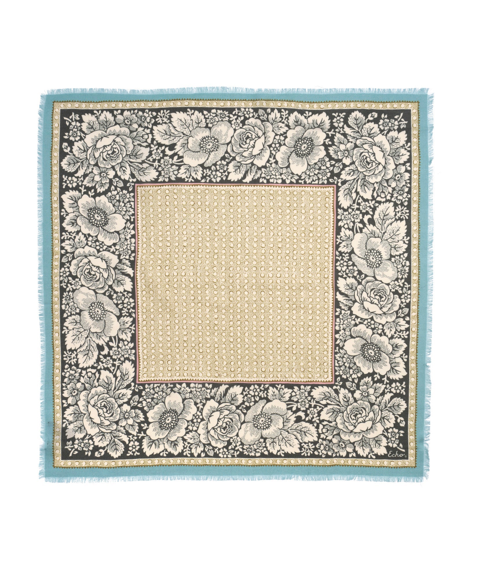 Vintage Floral Dot Wool Bandana in color olive