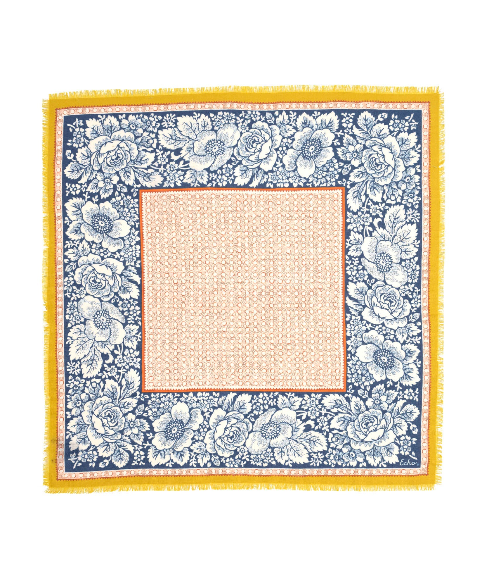 Vintage Floral Dot Wool Bandana in color navy
