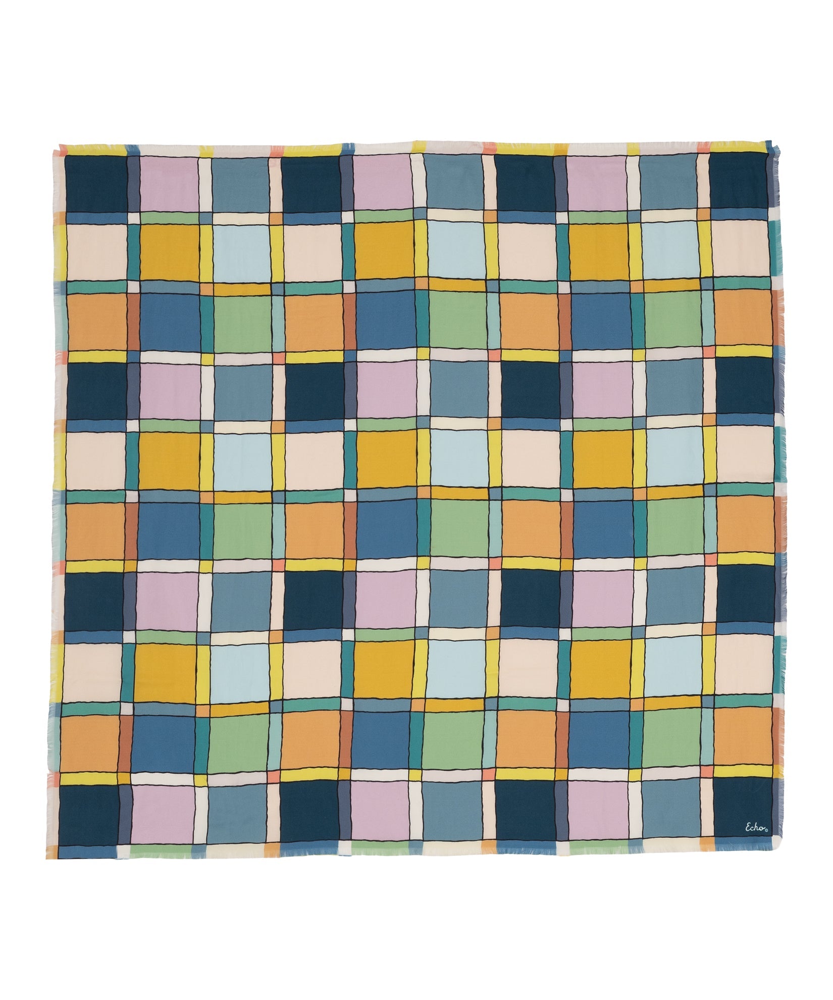 Windowpane 35" Silk Square Scarf in color denim blue
