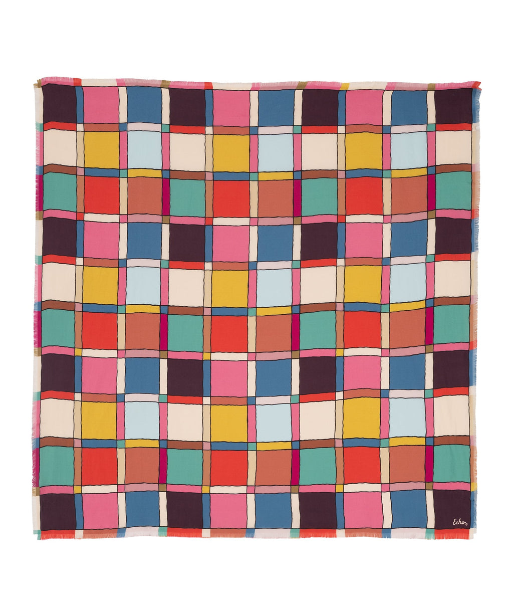 Windowpane 35" Silk Square Scarf in color multi