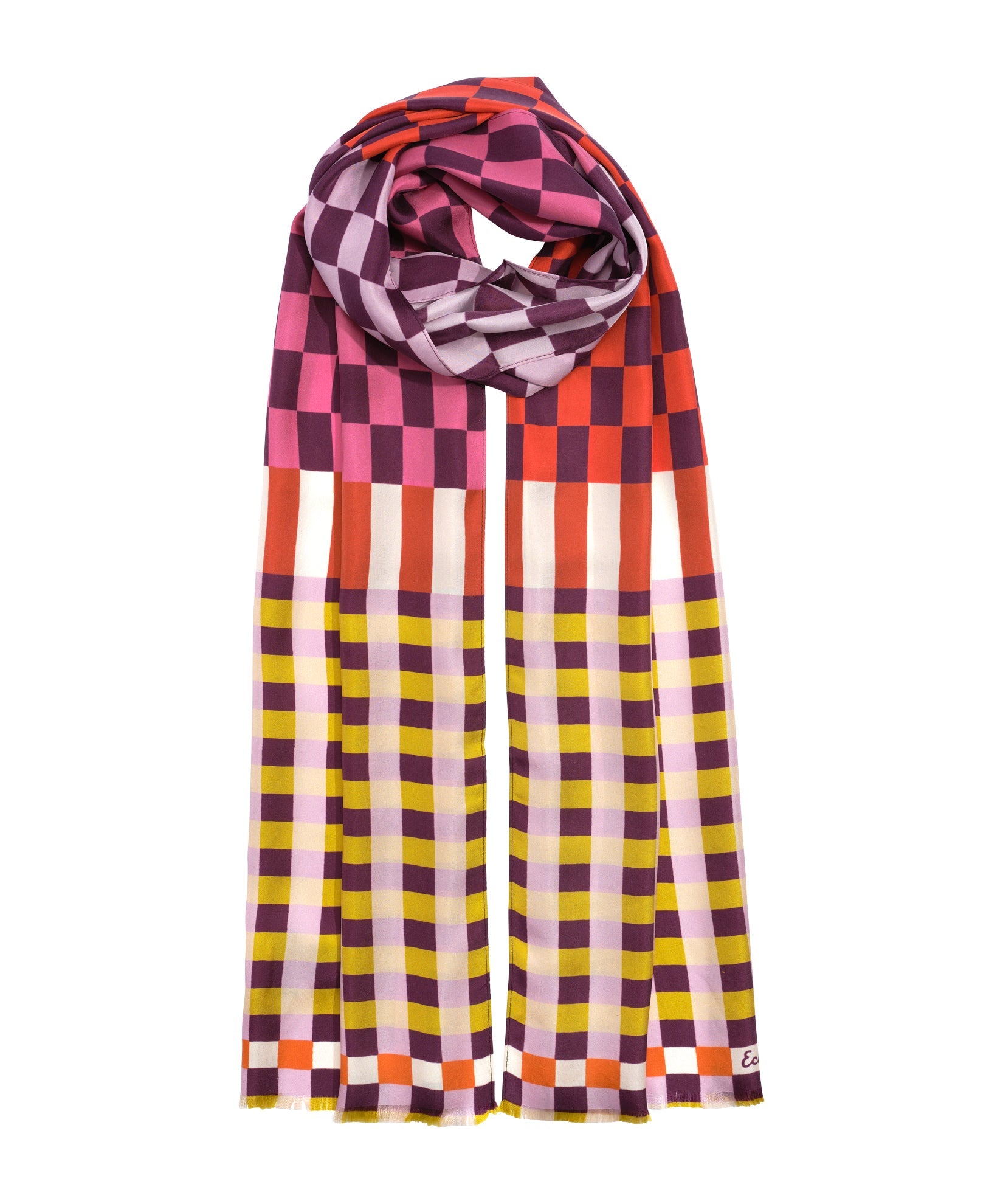 Checks Checks Silk Oblong Scarf in color fig