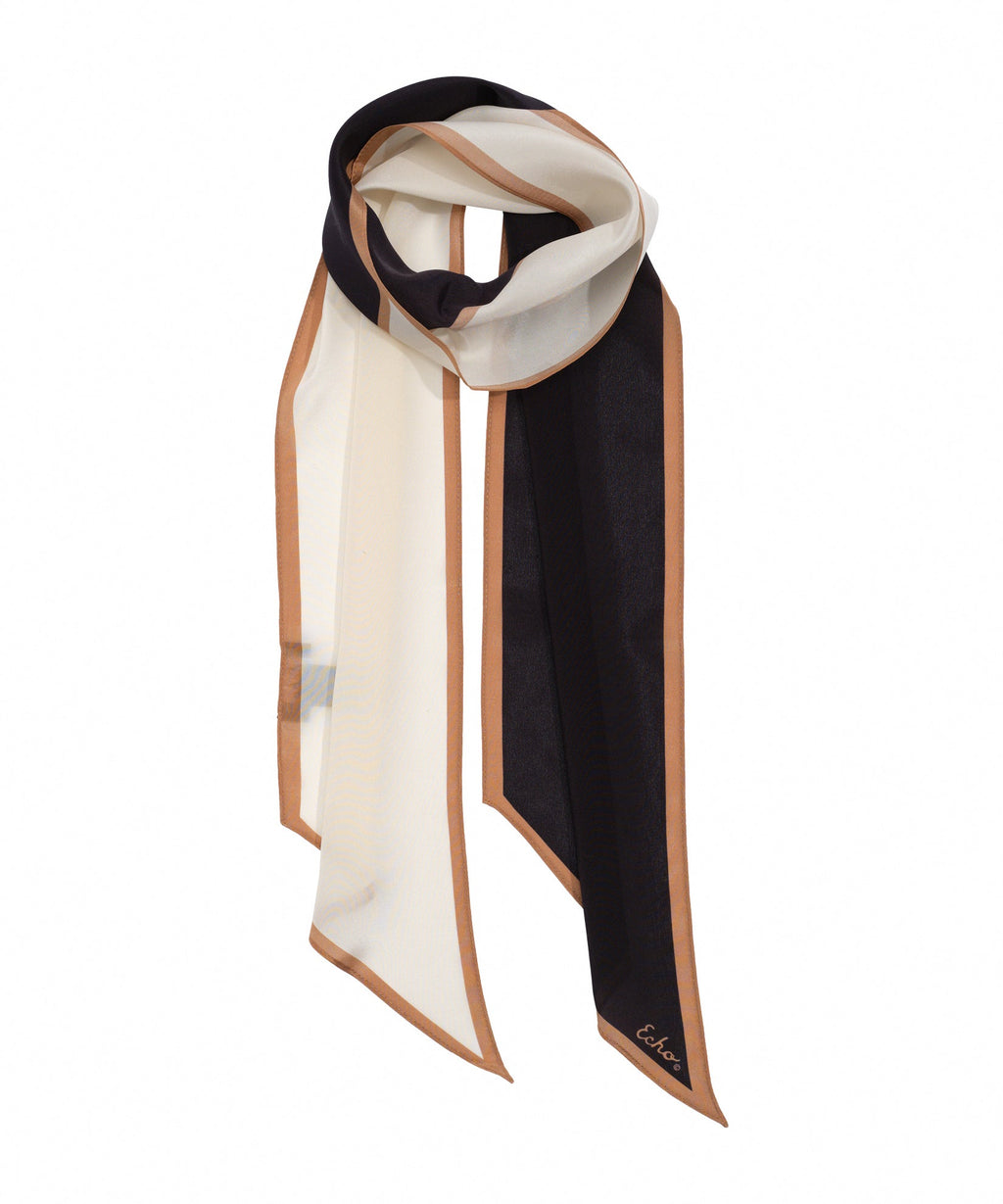 Colorblock Silk Bias Scarf in color black