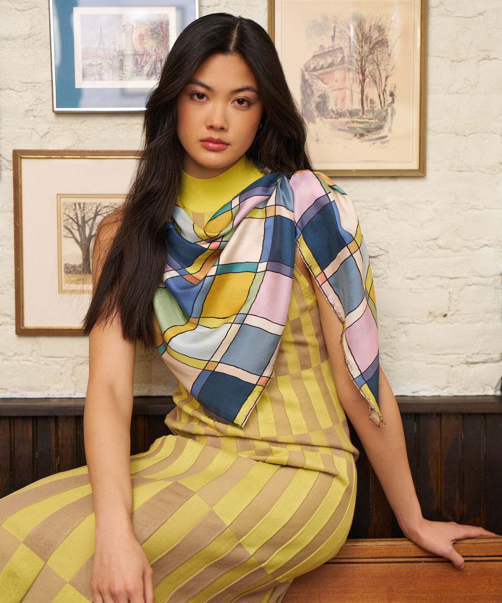 Windowpane 35" Silk Square Scarf