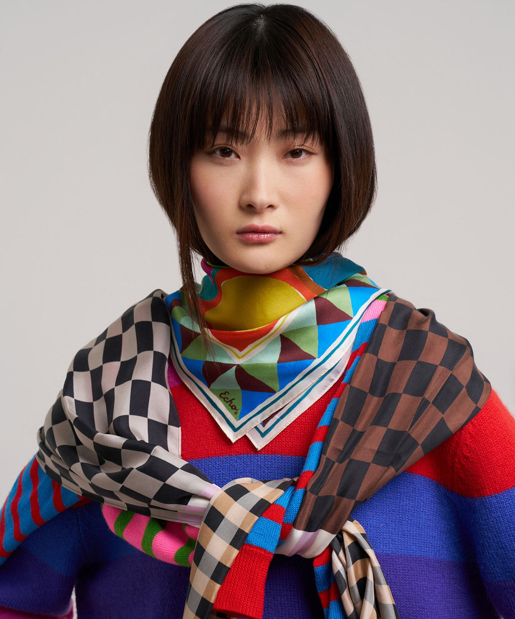 Checks Checks Silk Oblong Scarf