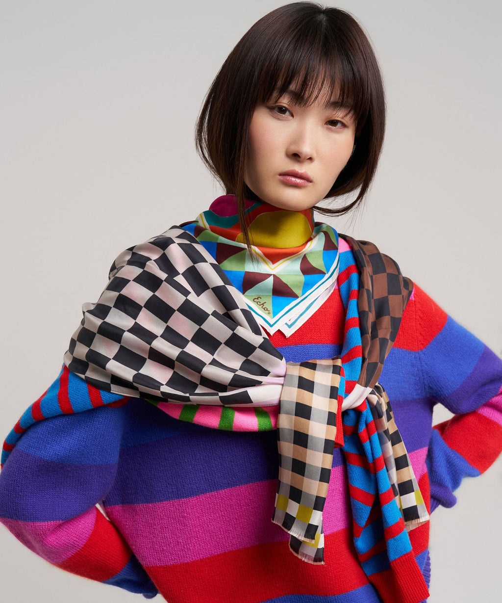 Checks Checks Silk Oblong Scarf