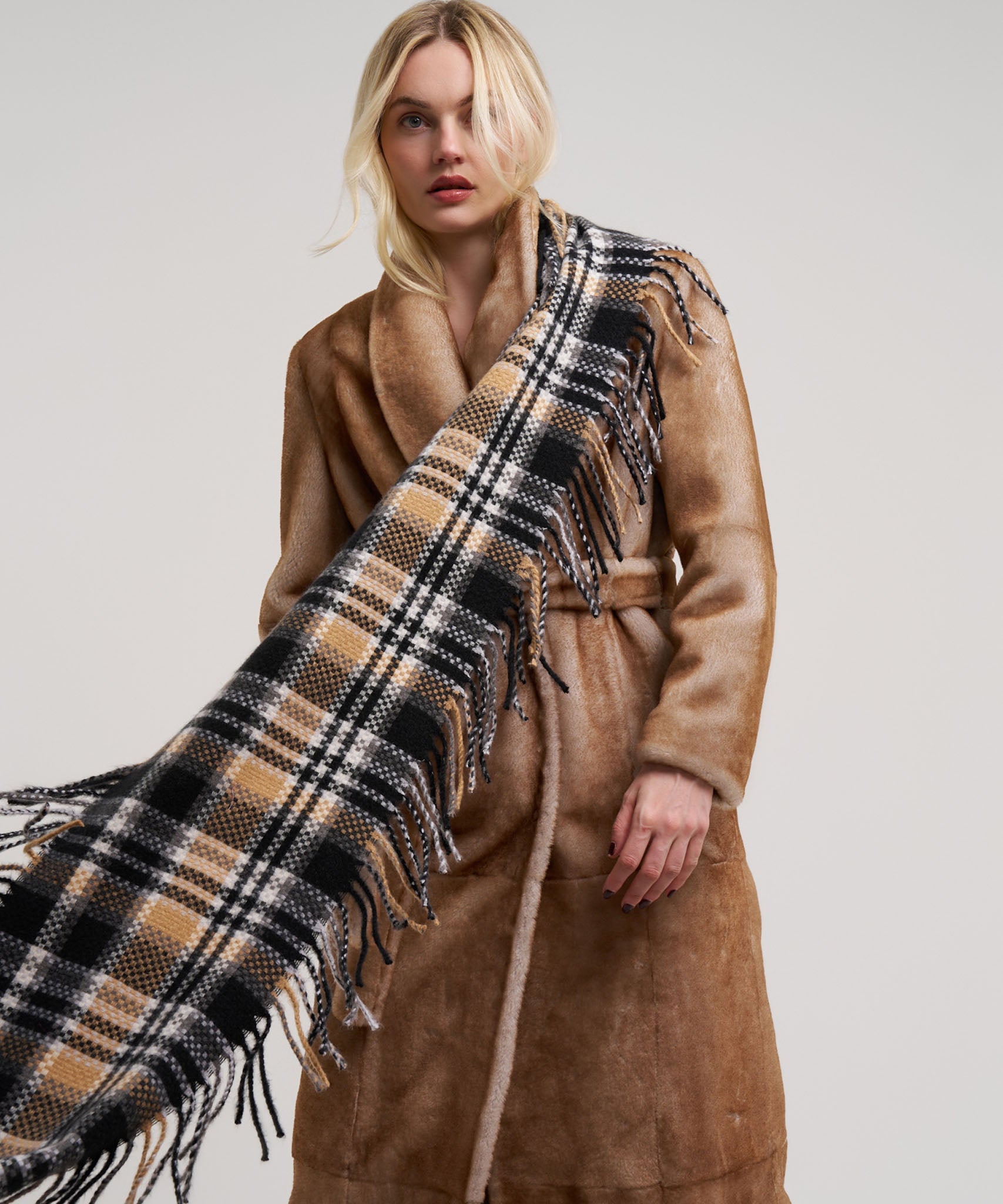 Vintage Plaid Side Fringe Scarf