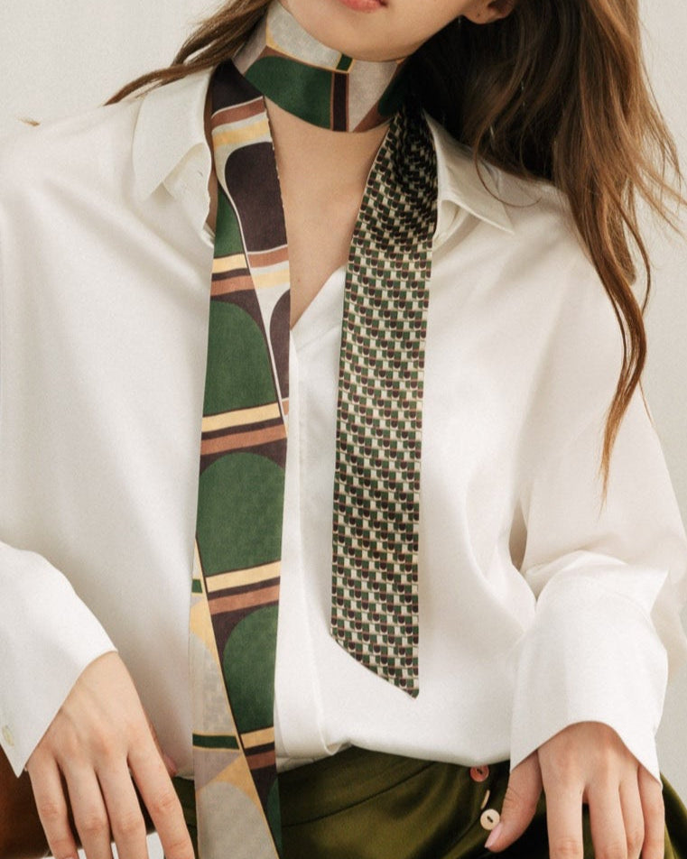 "Modular" Silk Skinny Scarf - Green