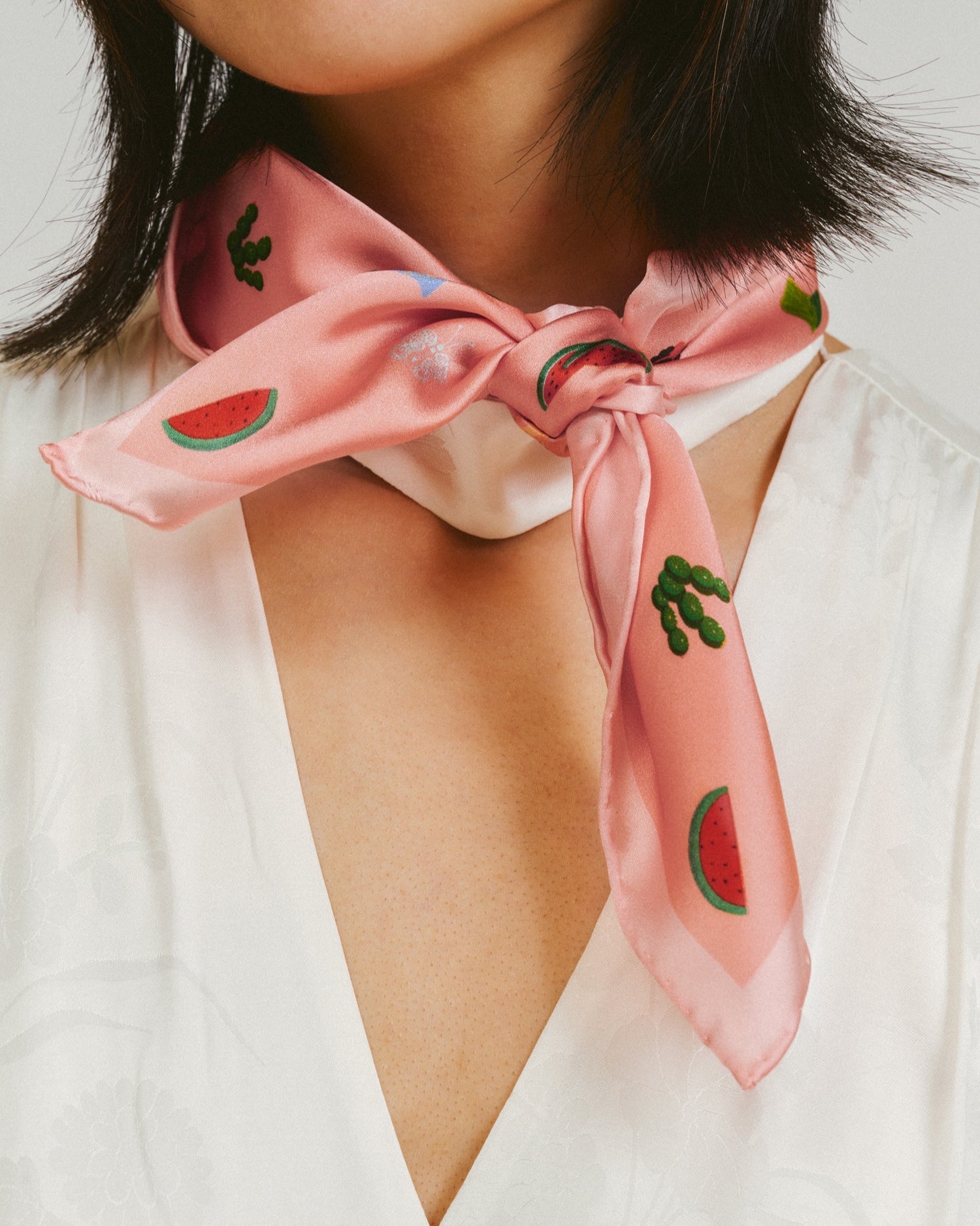 "Frida’s Desert Bloom" Silk Bandana Scarf - Pink