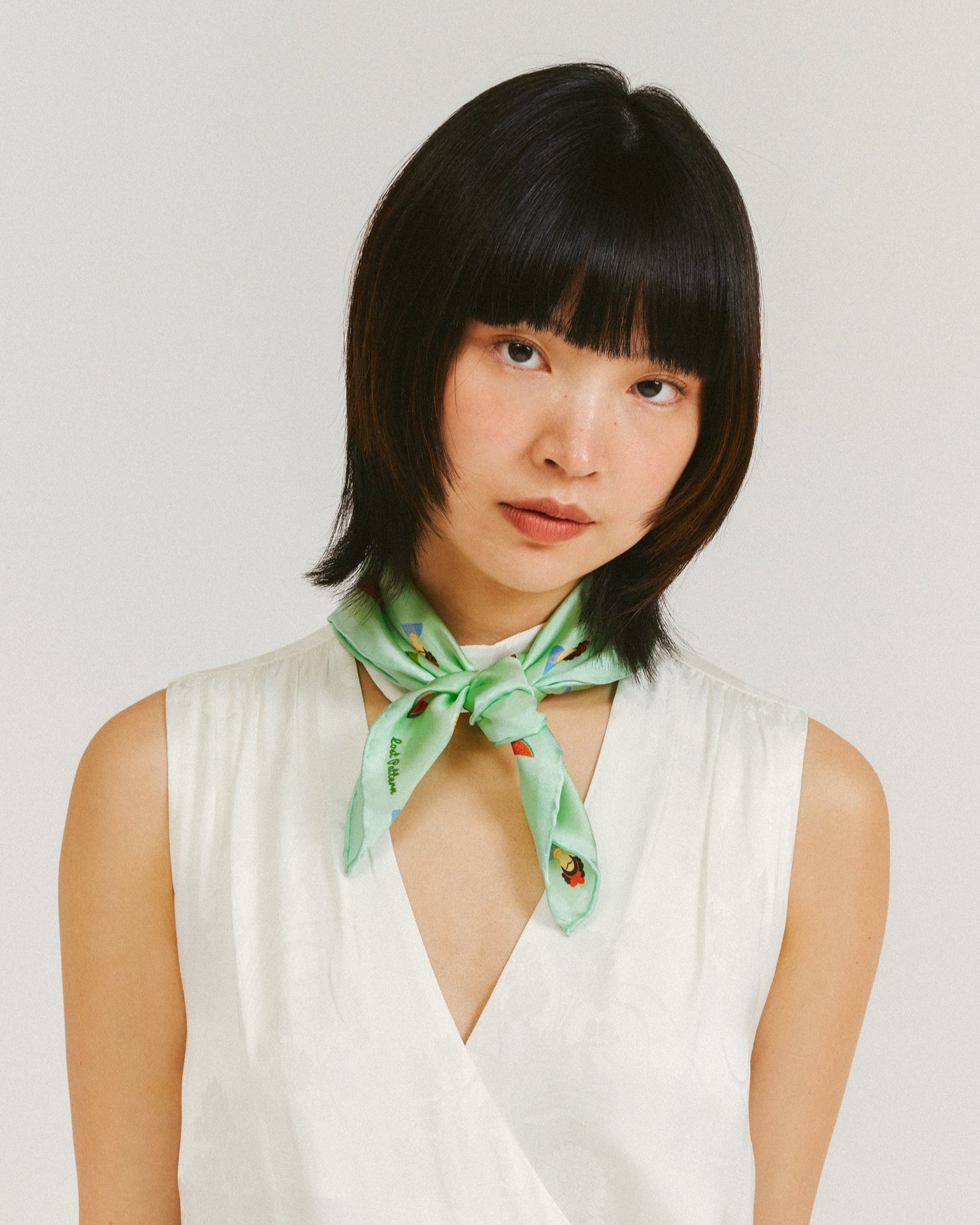 "Frida’s Desert Bloom" Silk Bandana Scarf - Green