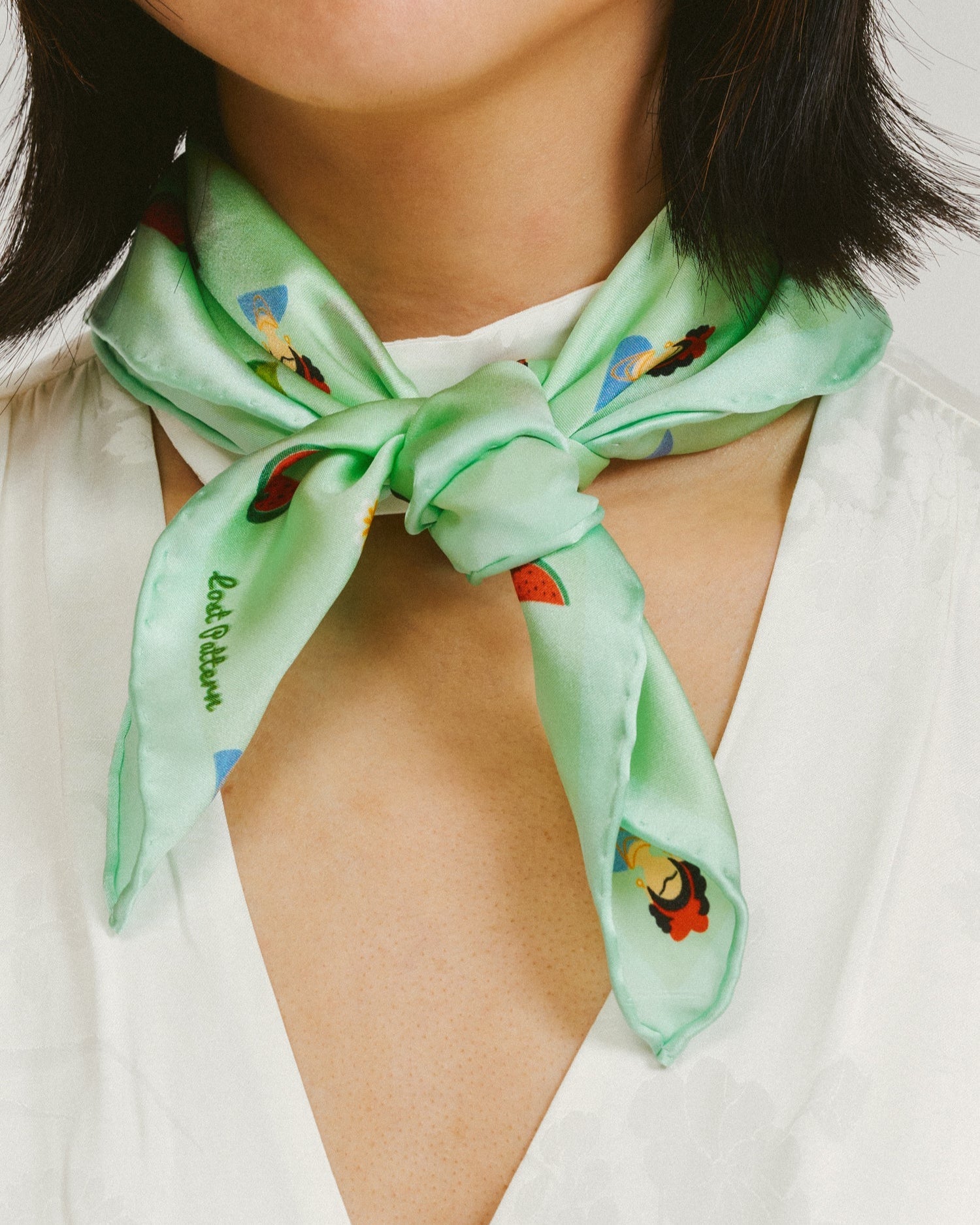 "Frida’s Desert Bloom" Silk Bandana Scarf - Green