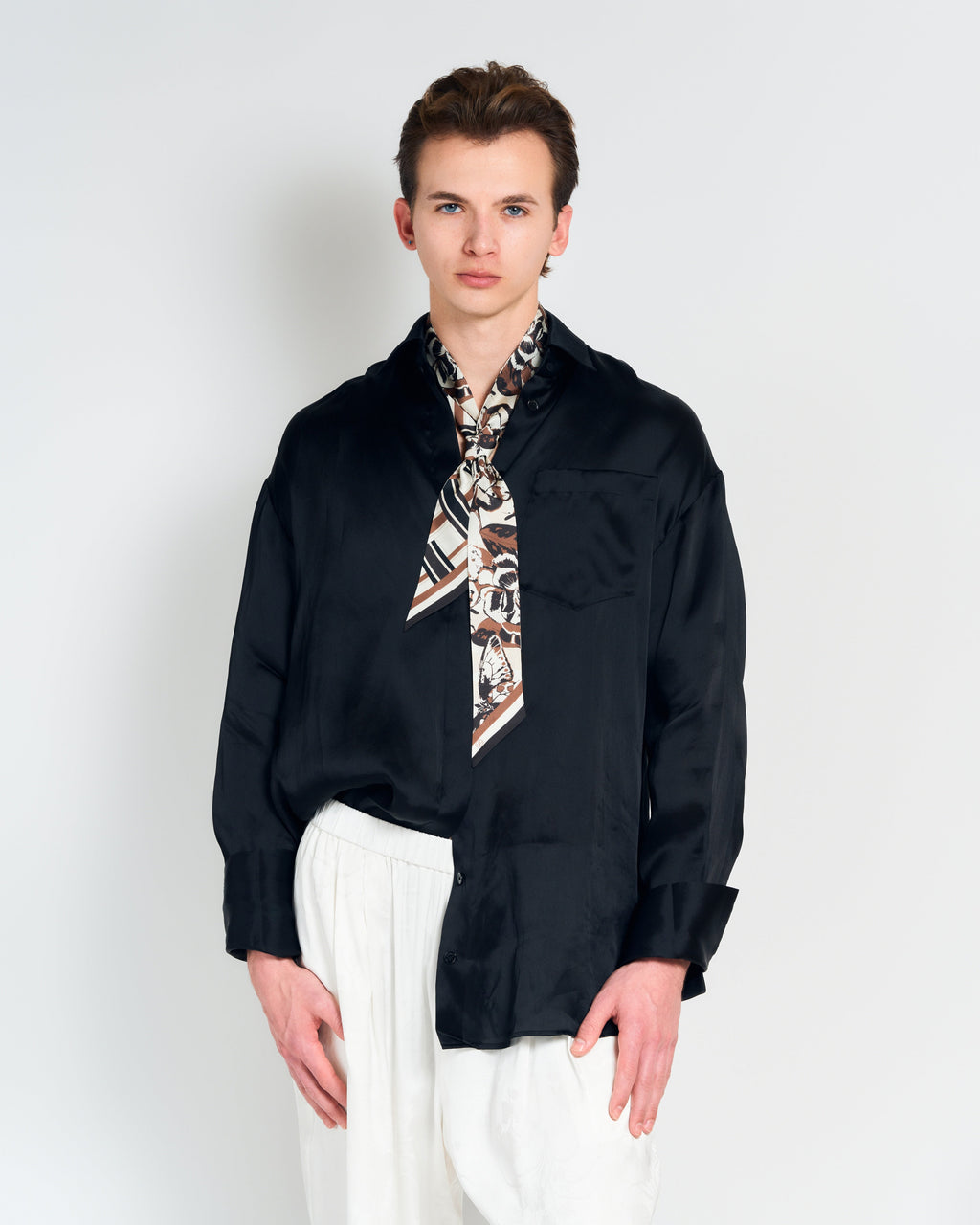 Lost Pattern x Leatherology Silk Twill Skinny Scarf - Neutral