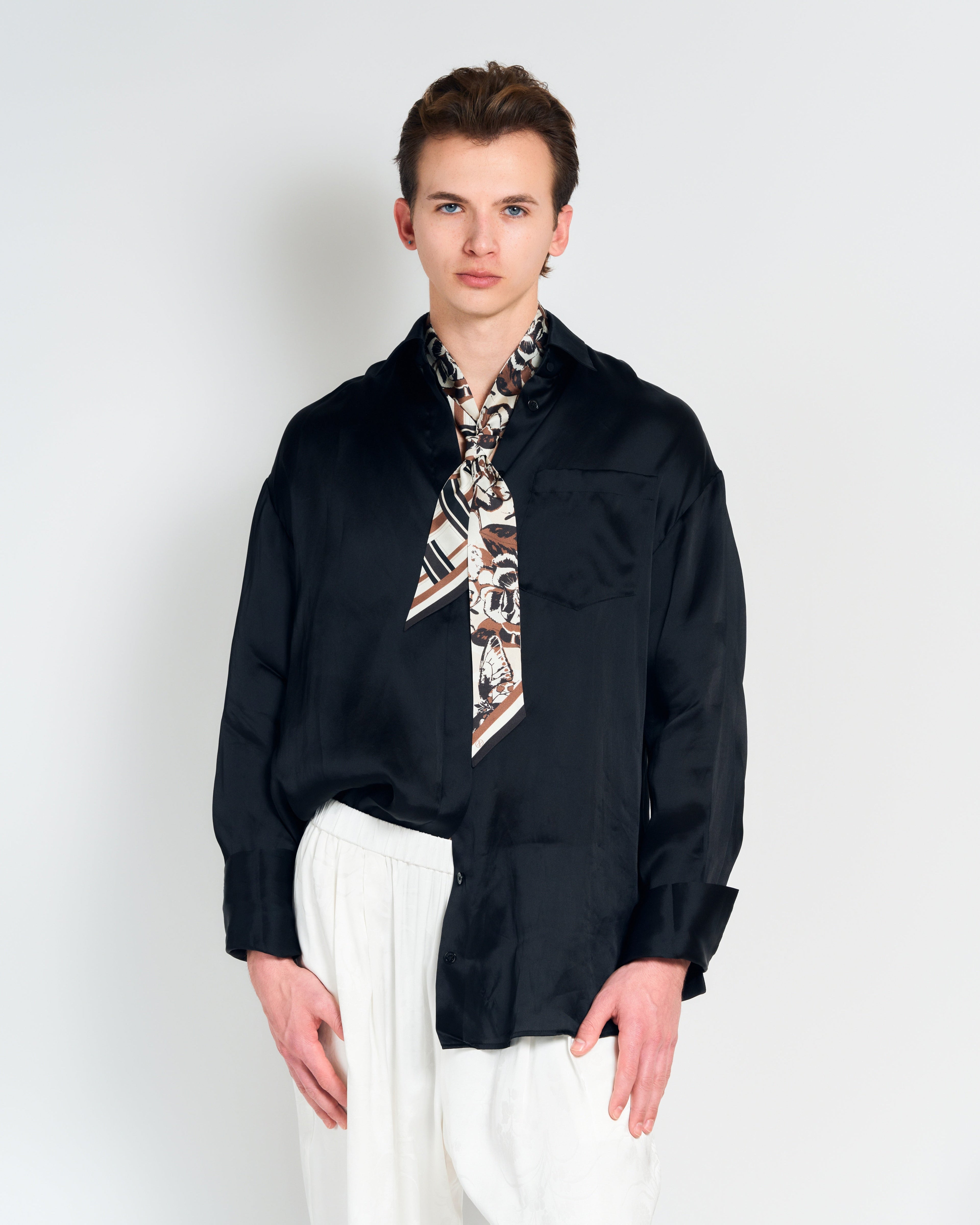 Lost Pattern x Leatherology Silk Twill Skinny Scarf - Neutral