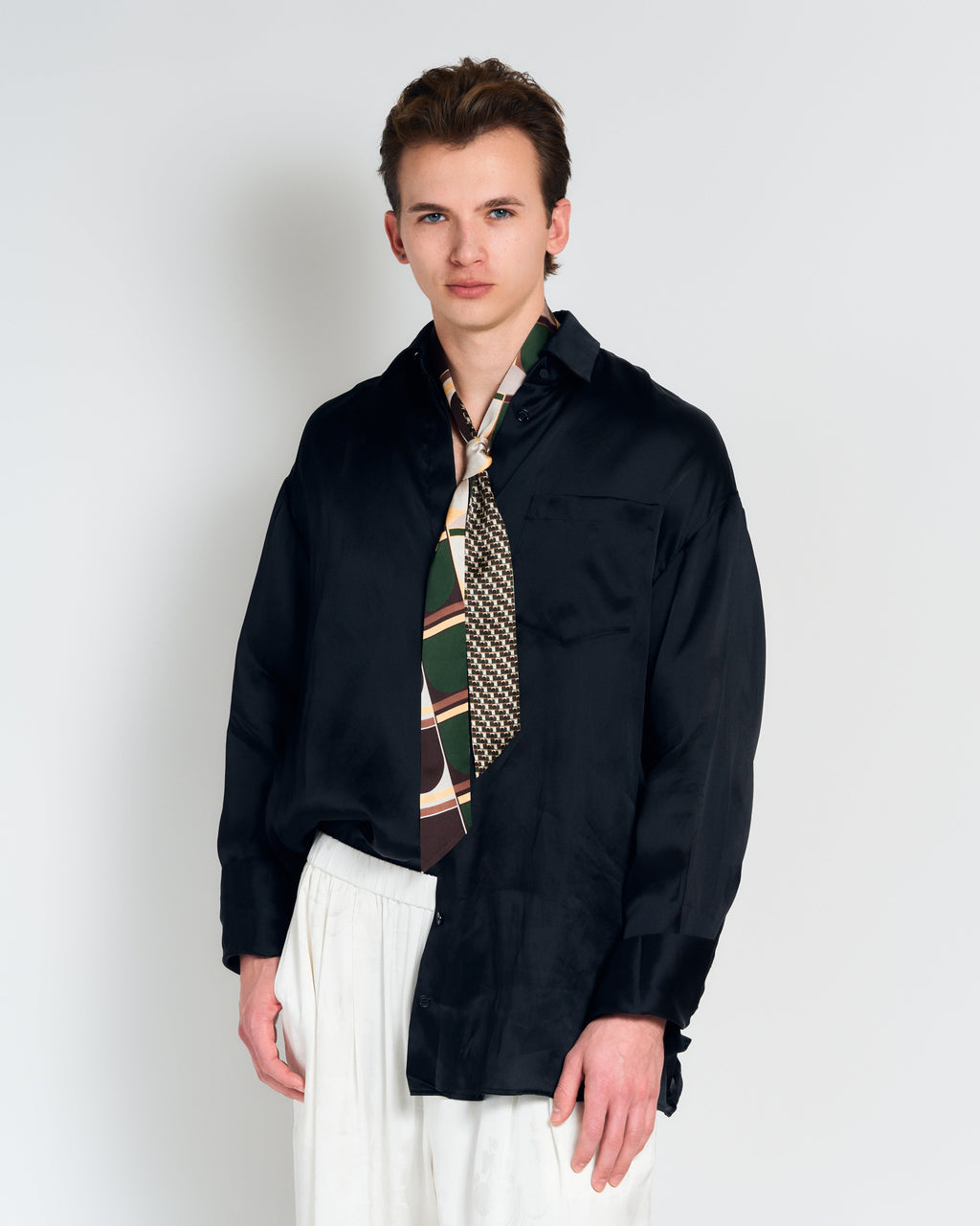 "Modular" Silk Skinny Scarf - Green