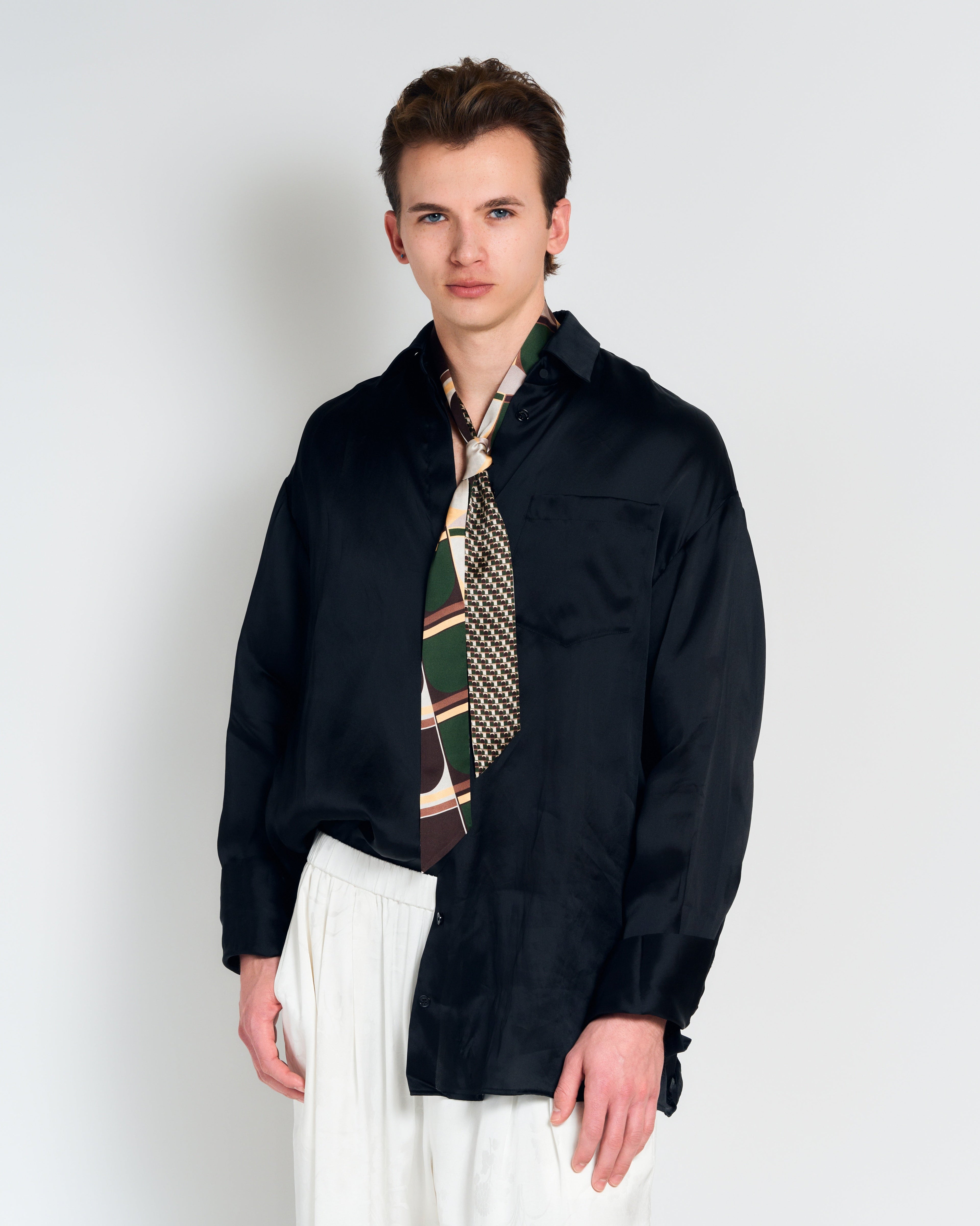 "Modular" Silk Skinny Scarf - Green