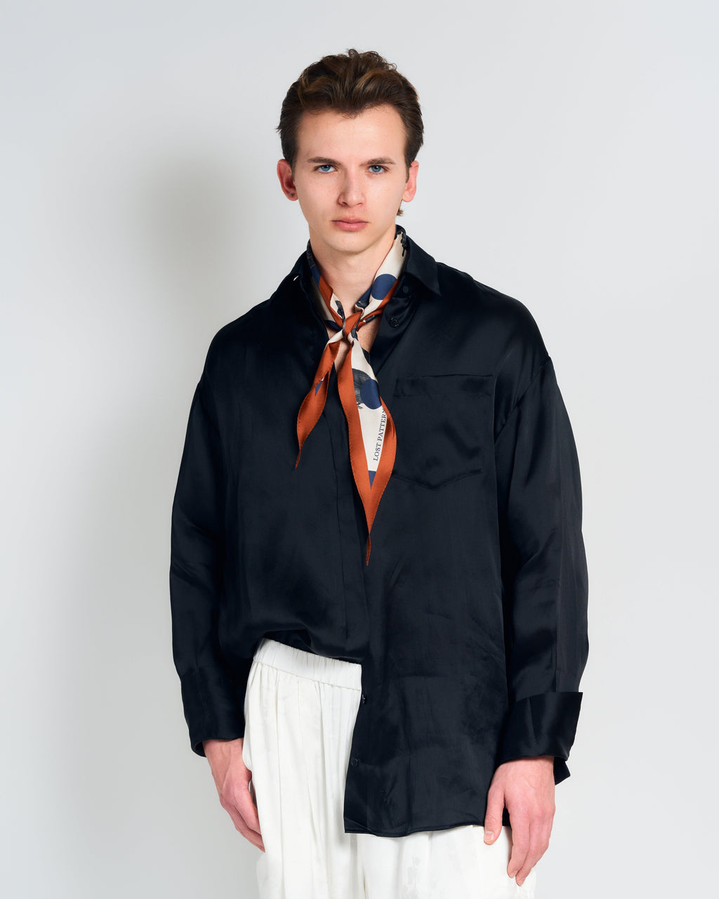 "Noir Floral" Silk Diamond Neckerchief