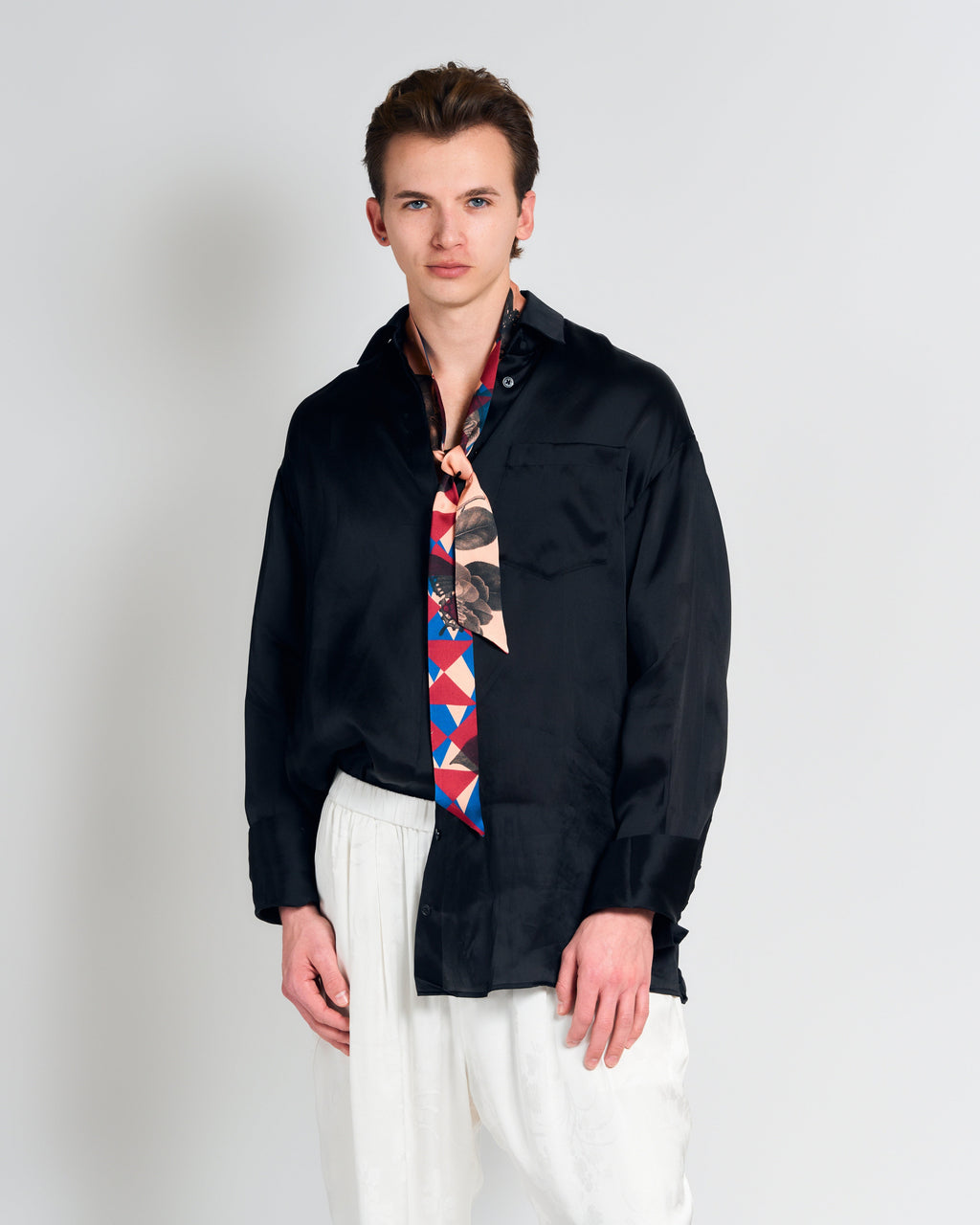 "Prism" Silk Skinny Scarf - Crimson Red