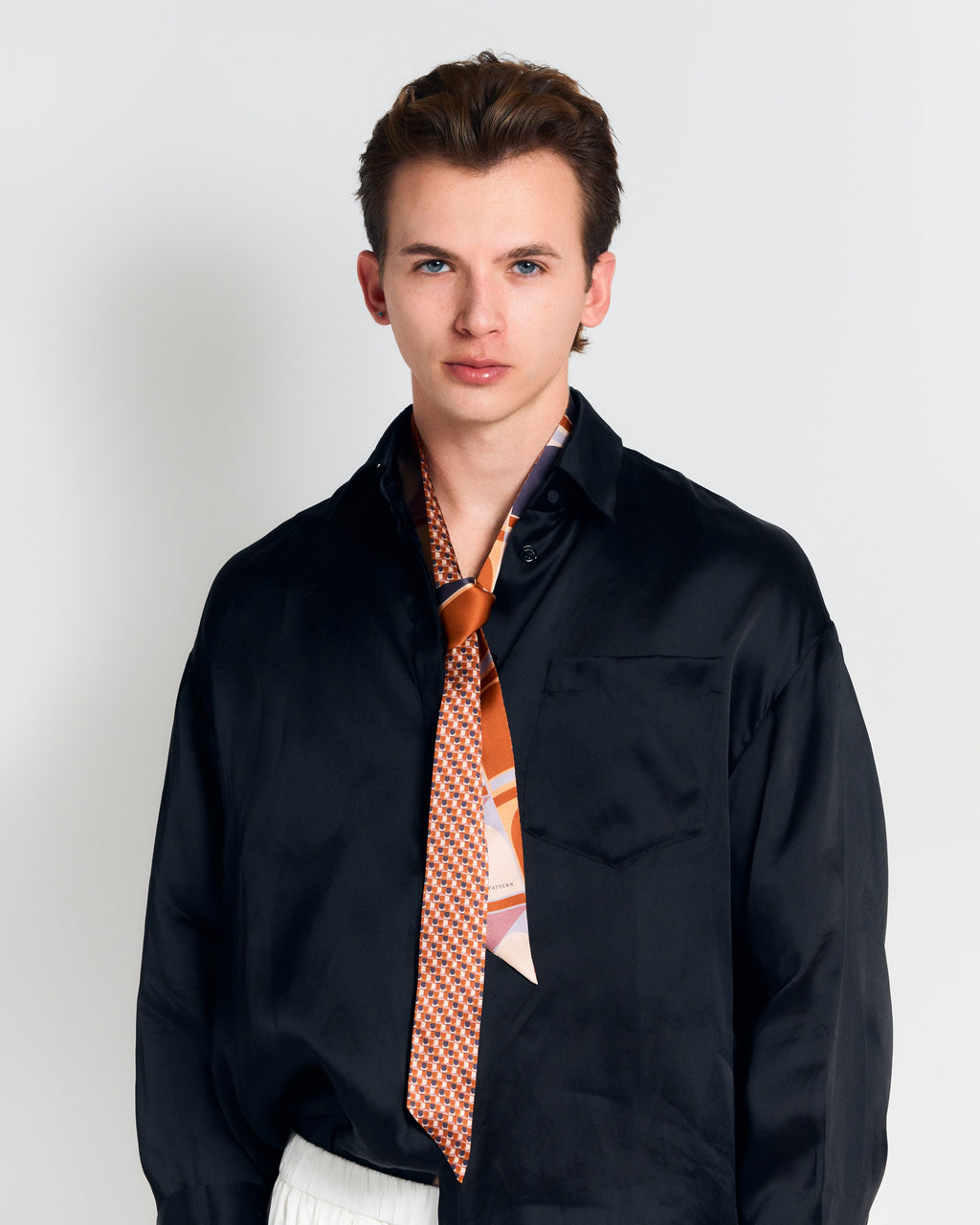 "Modular" Silk Skinny Scarf - Orange