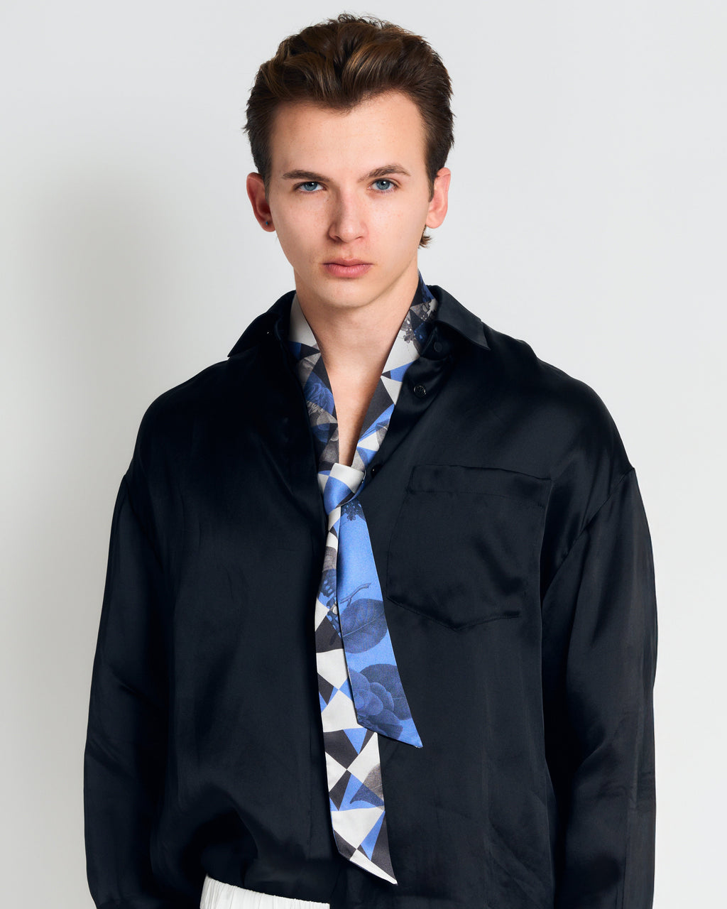 "Prism" Silk Skinny Scarf -  blue