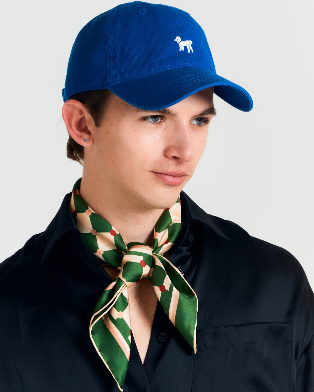 "Checkerboard" Silk Bandana Scarf - Green