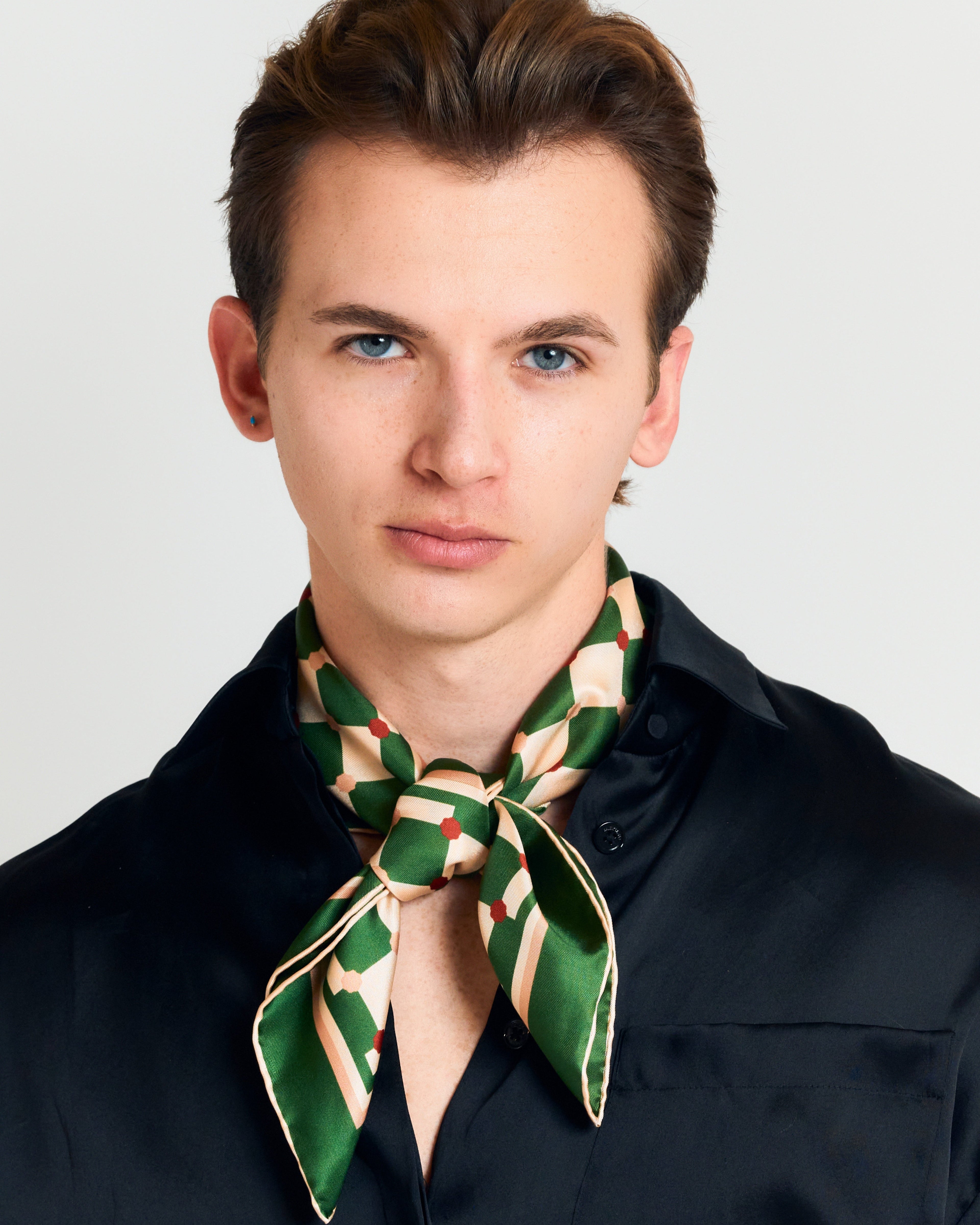 "Checkerboard" Silk Bandana Scarf - Green