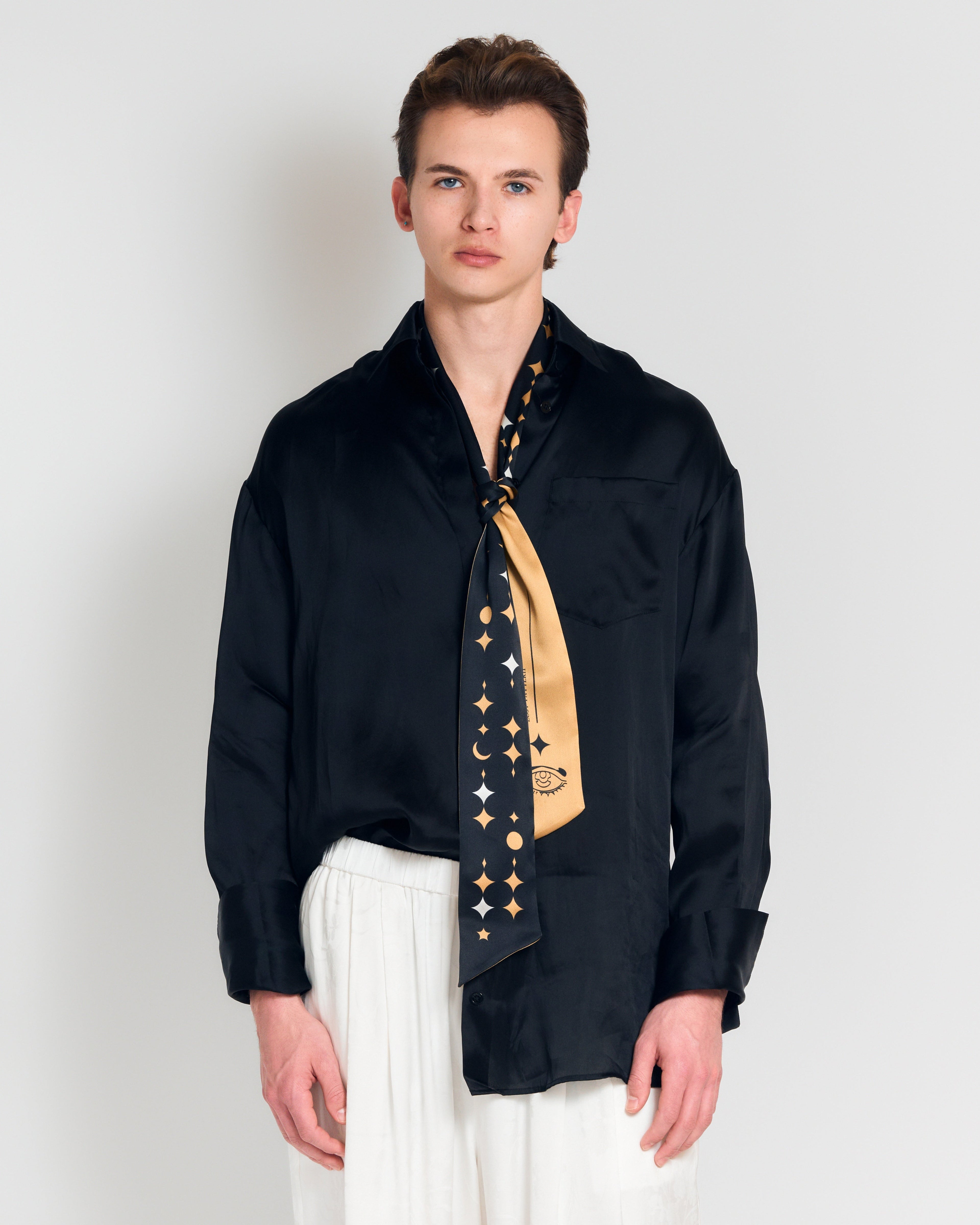 "Moonlit Stars" Silk Neck Bow Scarf