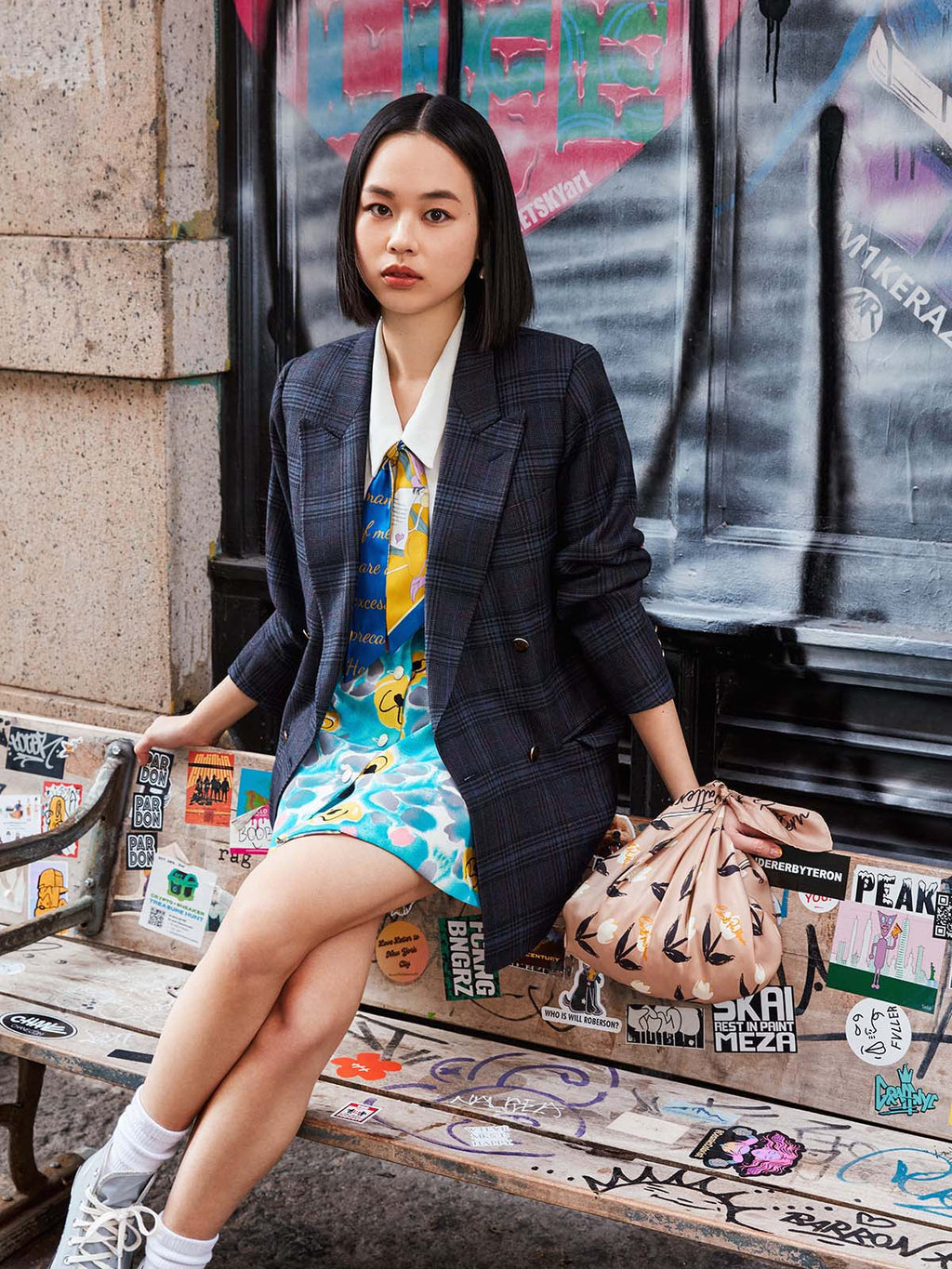 "El Amor" Silk Twill Skinny Scarf - Yellow & Blue