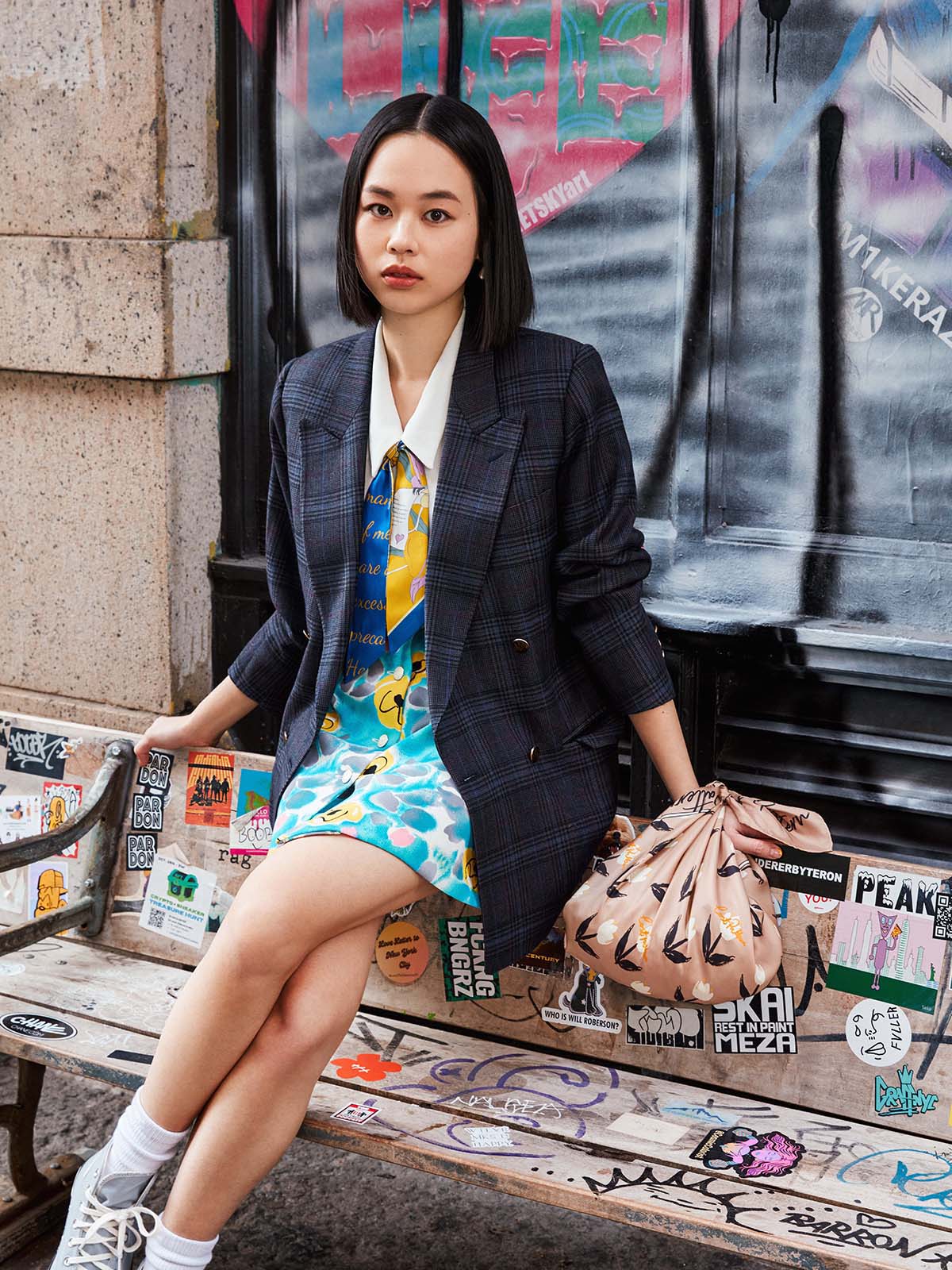 "El Amor" Silk Twill Skinny Scarf - Yellow & Blue