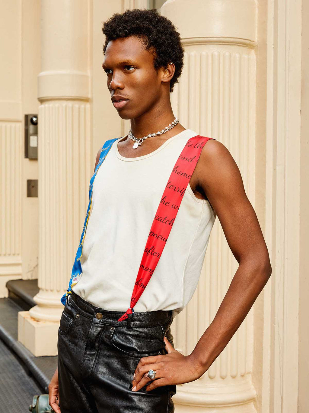 "El Amor" Silk Twill Skinny Scarf - Yellow & Blue