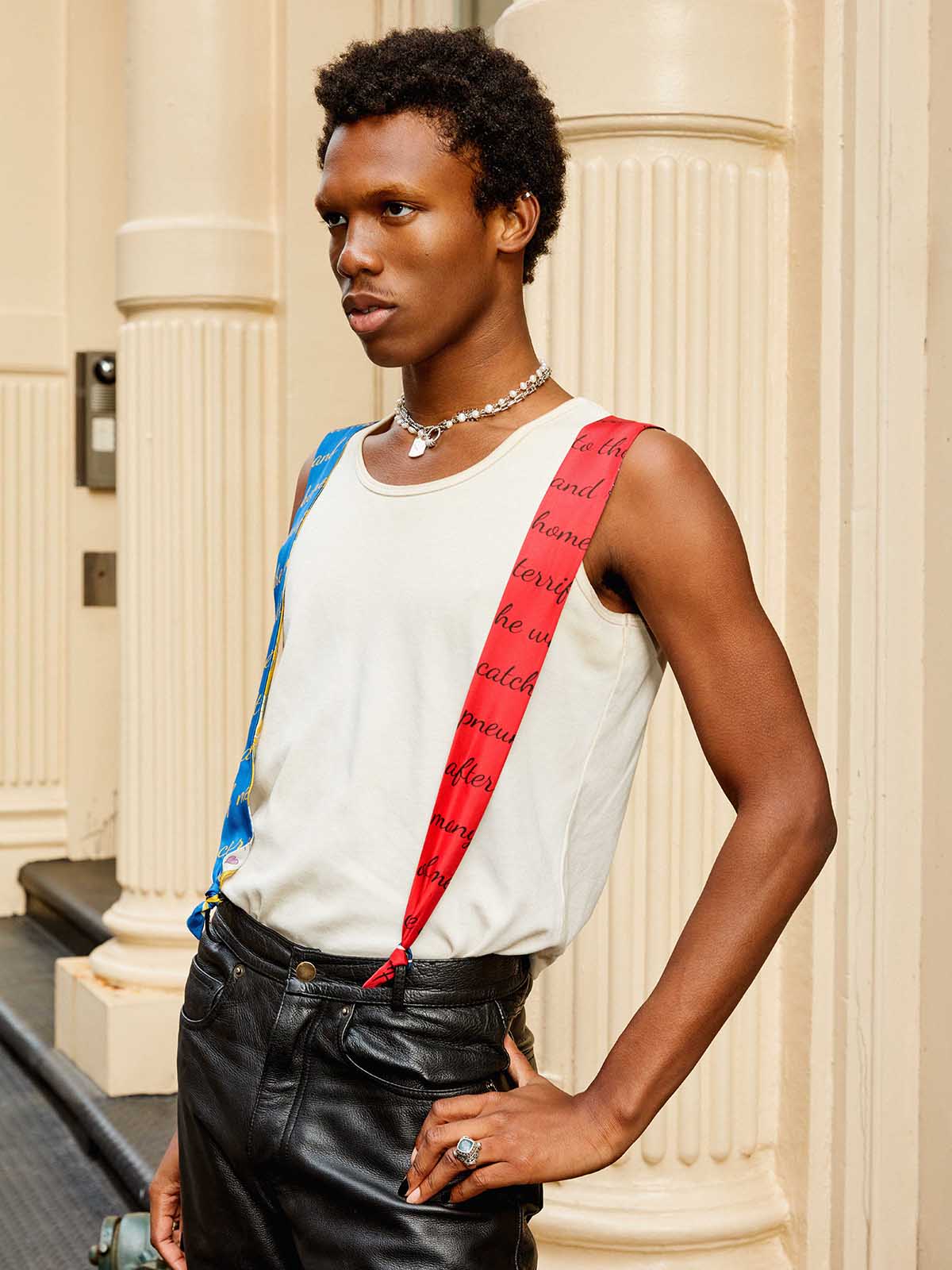 "El Amor" Silk Twill Skinny Scarf - Yellow & Blue