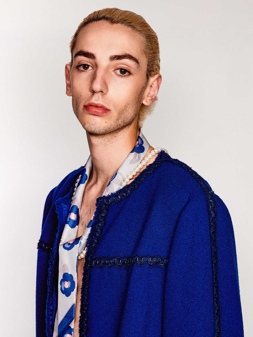 "Camellia" Silk Twill Skinny Scarf - Blue