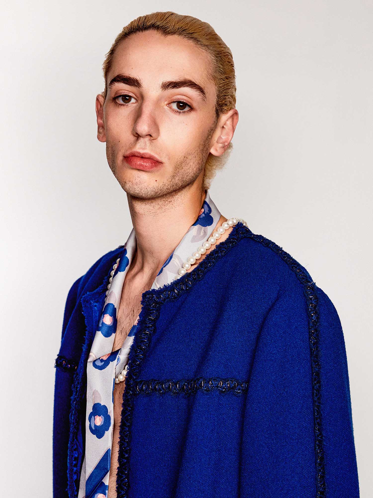 "Camellia" Silk Twill Skinny Scarf - Blue