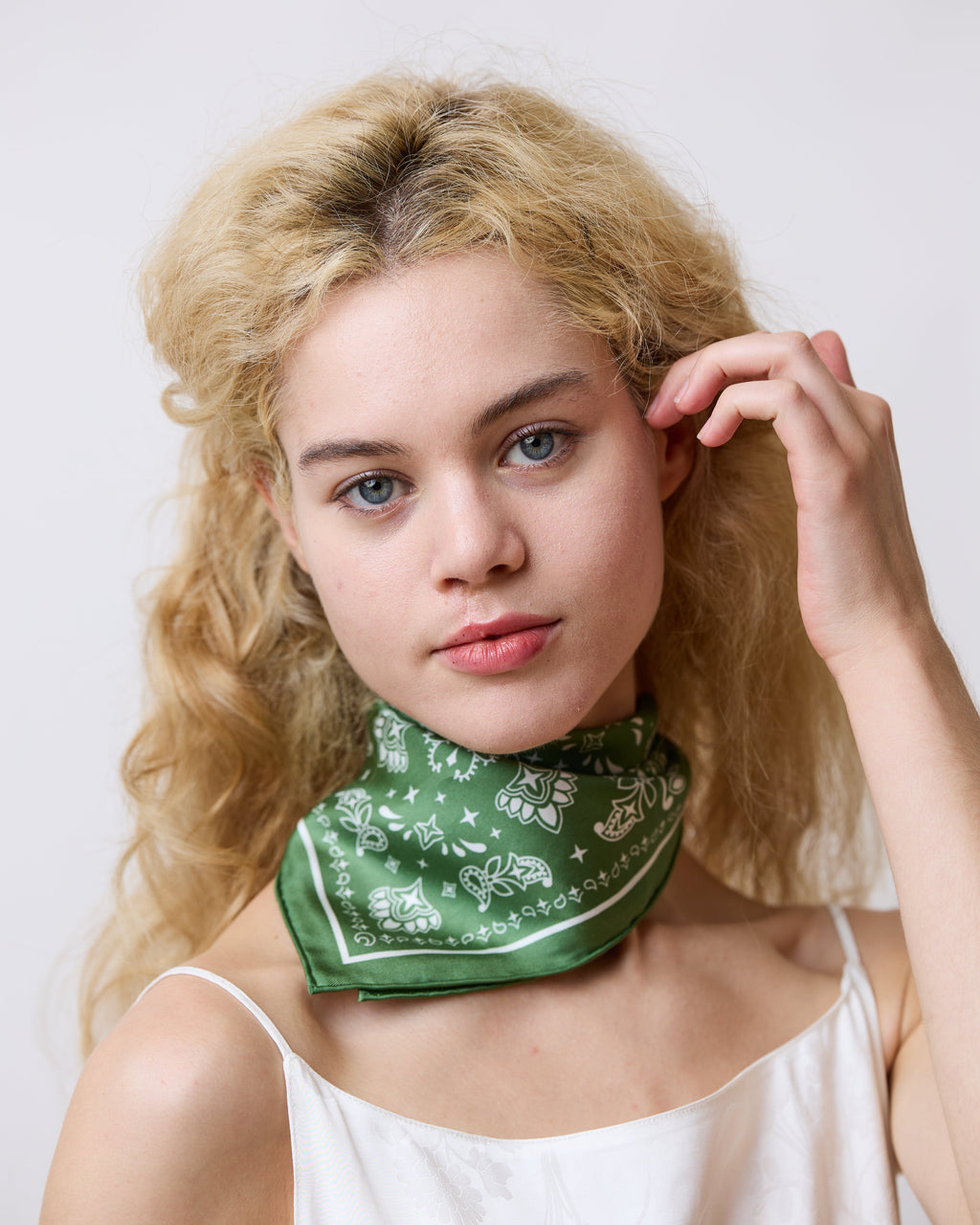 “Paisley" Silk Bandana Scarf - Sagebrush Green