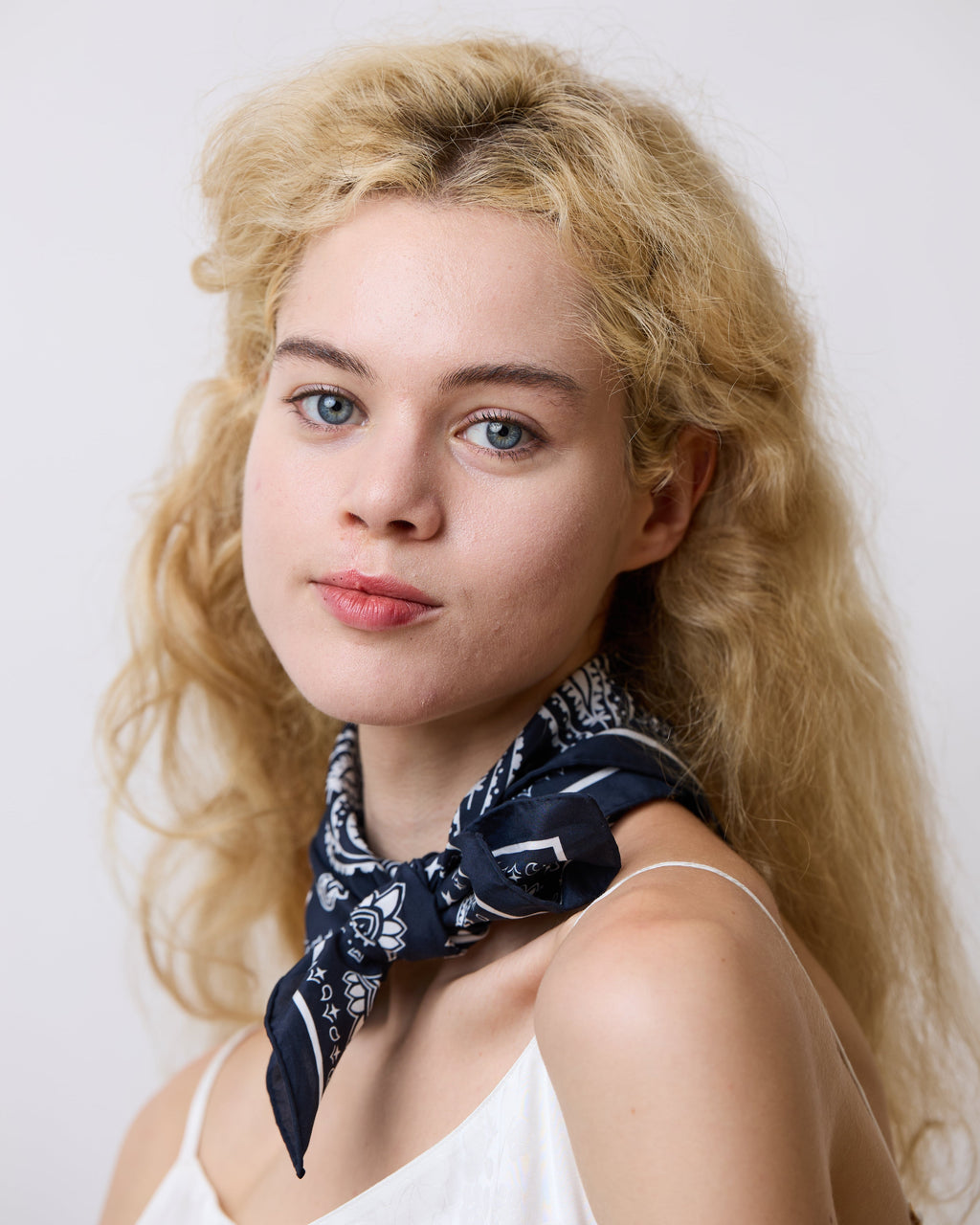 “Paisley" Silk Bandana Scarf - Midnight Blue