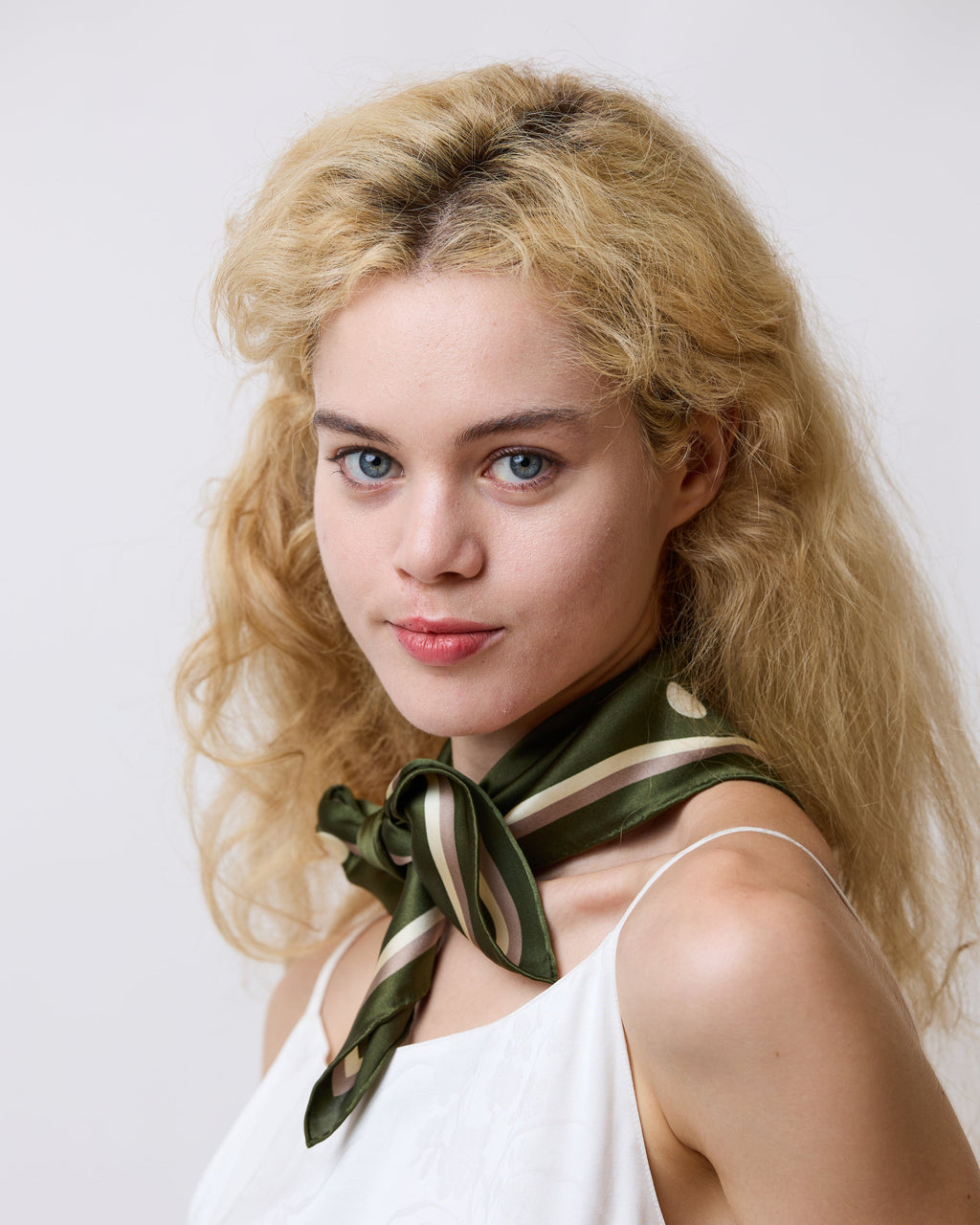 "Retro Polka" Silk Bandana Scarf - Matcha