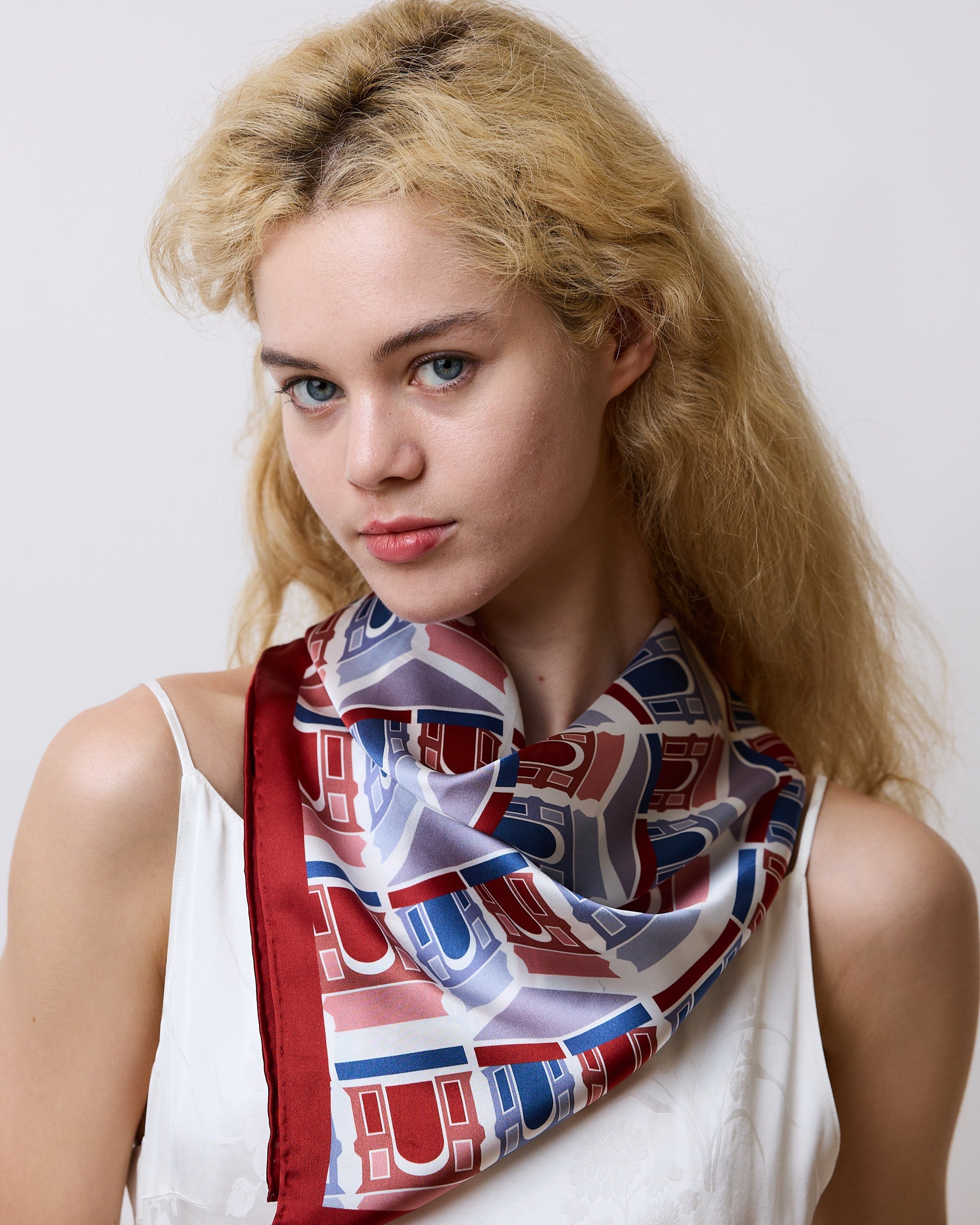 "Square Arch" Silk Bandana Scarf - Maroon